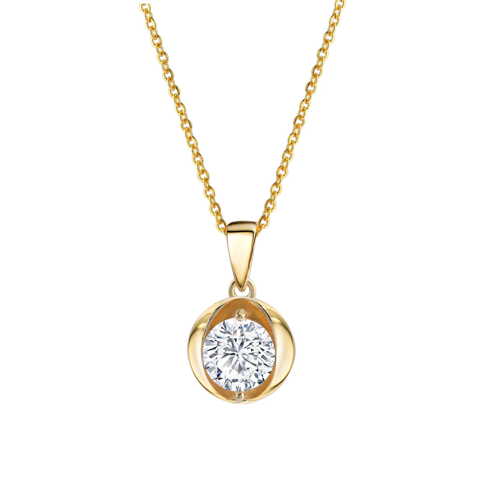 Kette mit Anhänger Silber 925 vergoldet 45cm lang mit weißem Zirkonia-Stein