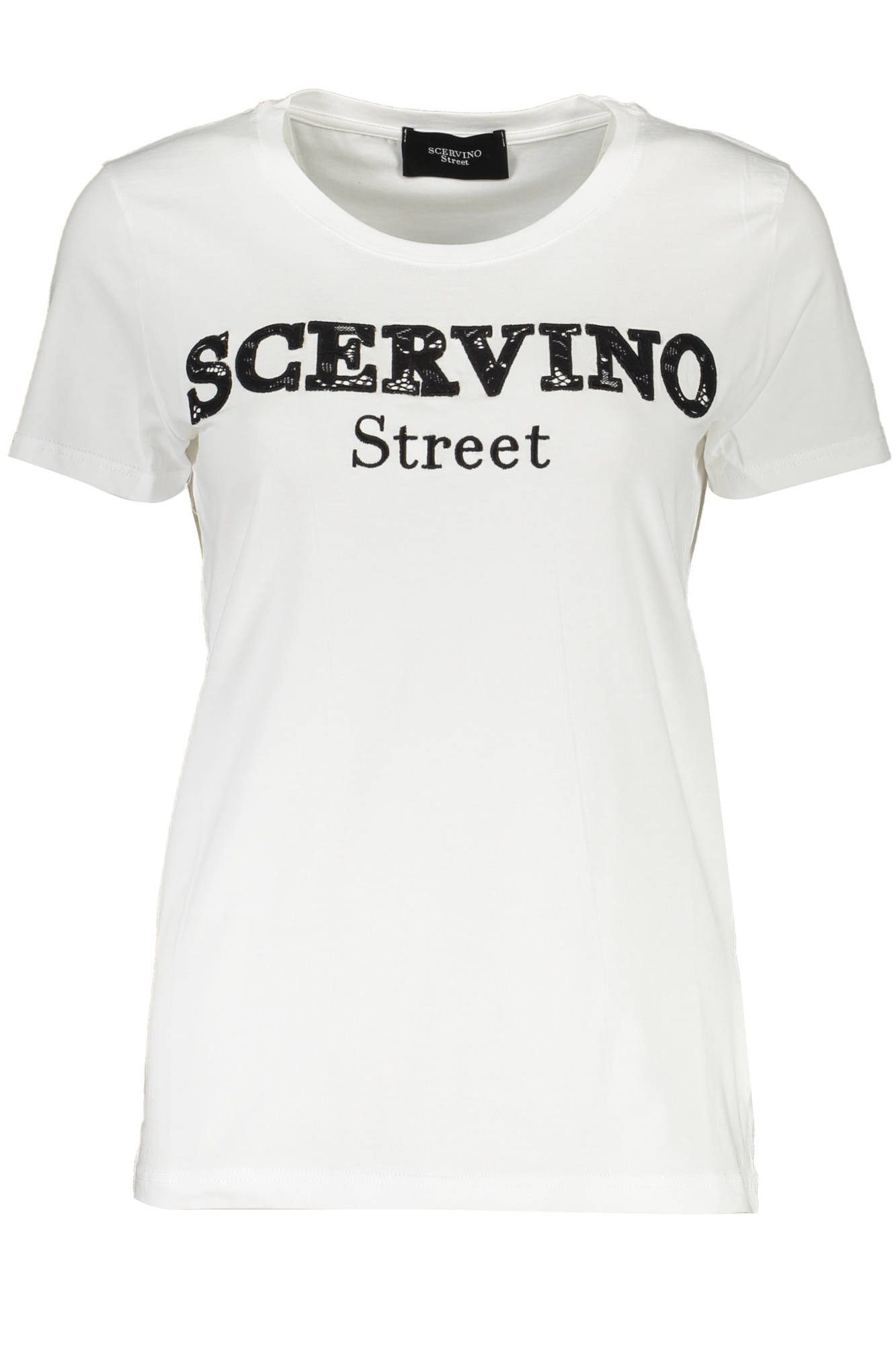 SCERVINO STREET T-Shirt Weißes Damen Kurzarm-T-Shirt: Kontrastdetails &