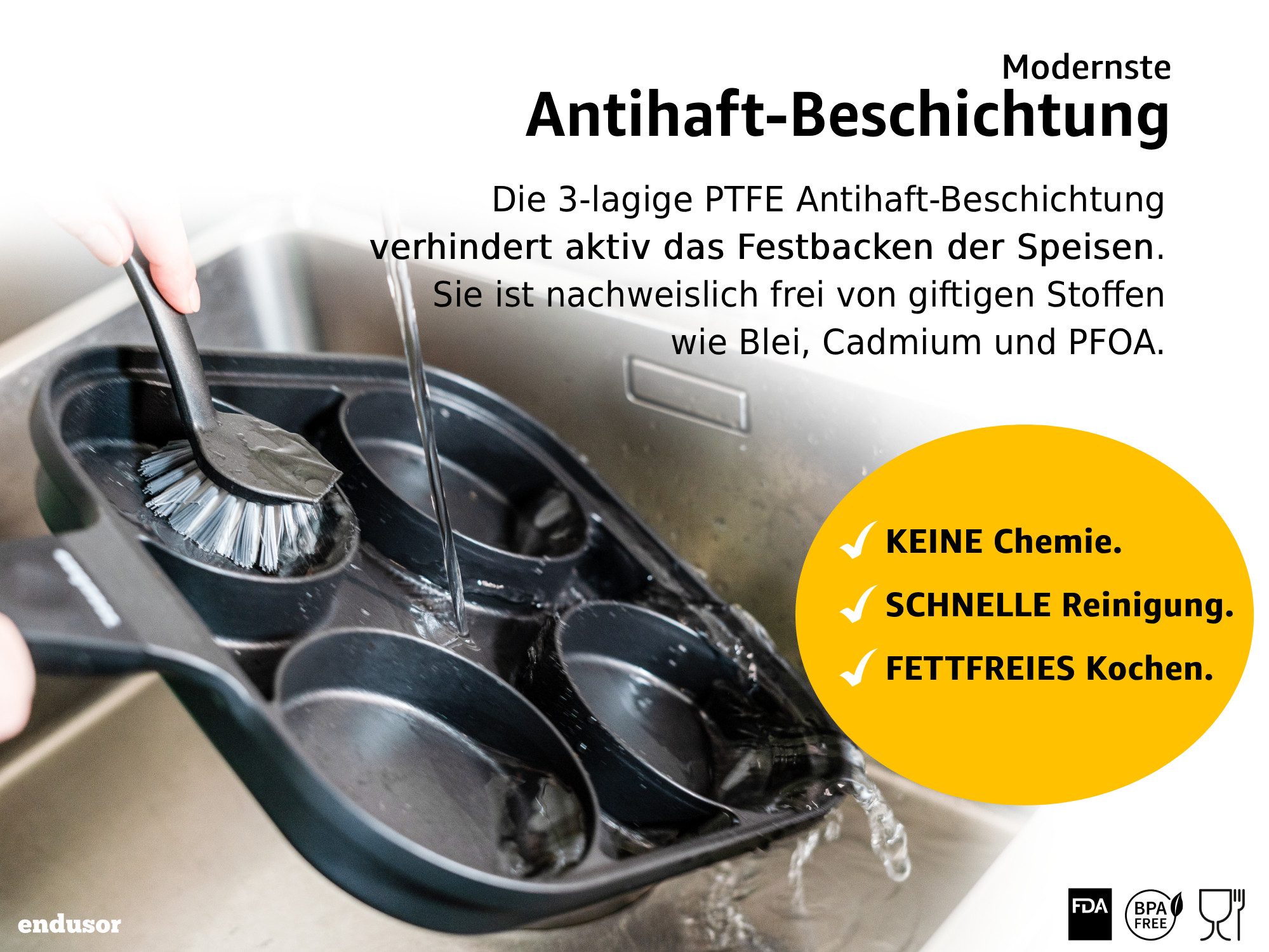 endusor Bratpfanne Spiegeleipfanne Pancake Pfanne (27cm), Aluminiumguss (inkl. Glasdeckel, Alle Herdarten auch Induktion), Antihaft-Beschichtung & Eisenkernbode – Bild 5 von 5