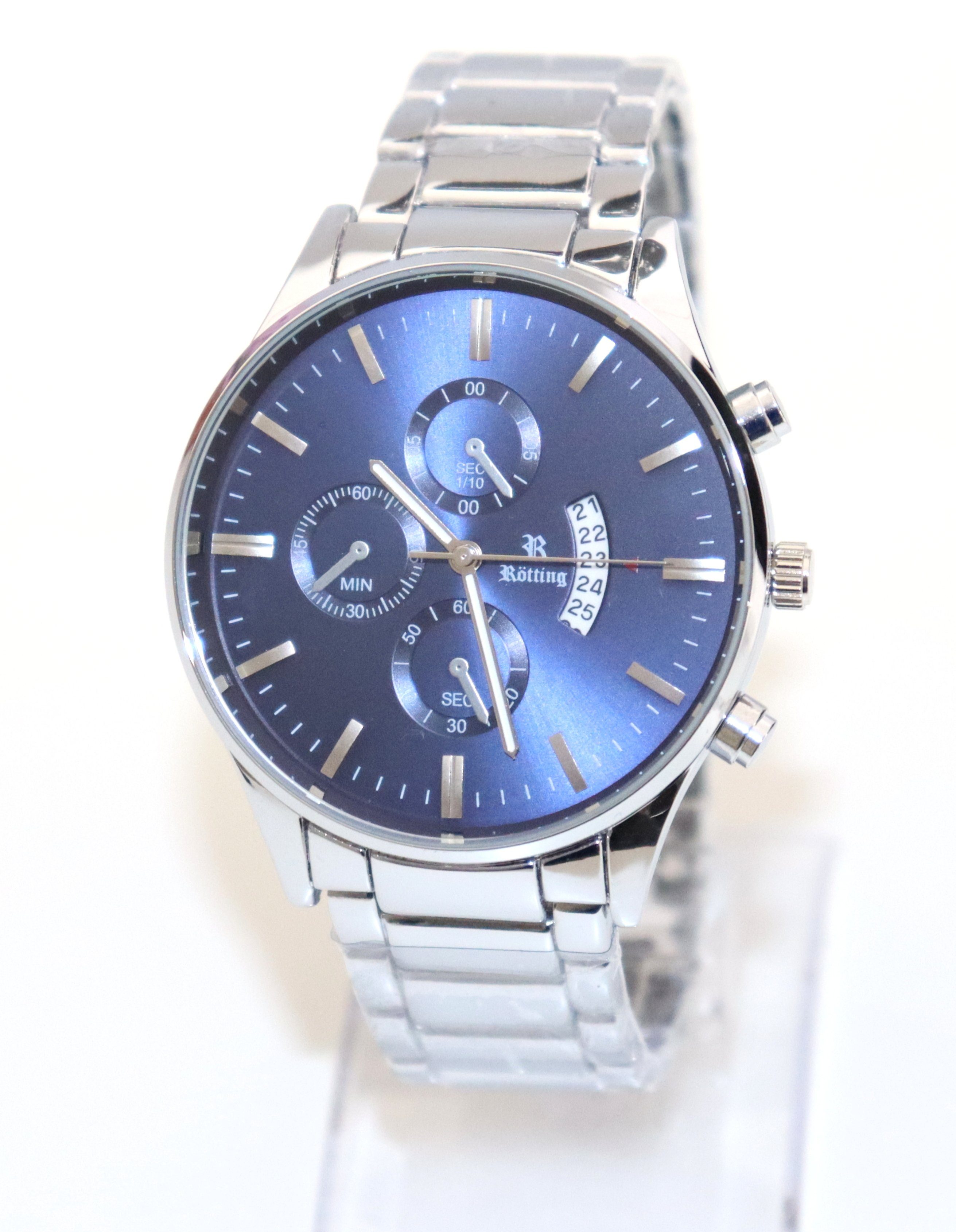 Rötting Design Quarzuhr wählbar blaues 22 Herrenuhr Collection Chrono-Look Quarz bis Handgelenkumfang Ziffernblatt Design aus 18 der cm in "Rötting" Datumsanzeige