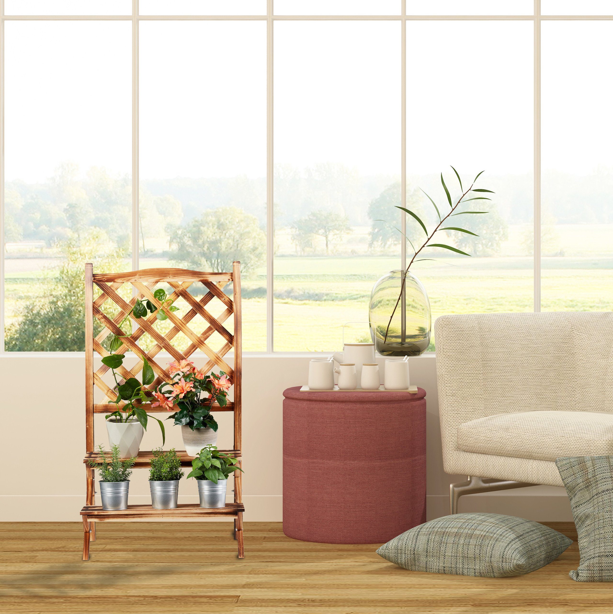 relaxdays Blumenständer Blumentreppe mit Rankgitter gebrannt, günstig online kaufen