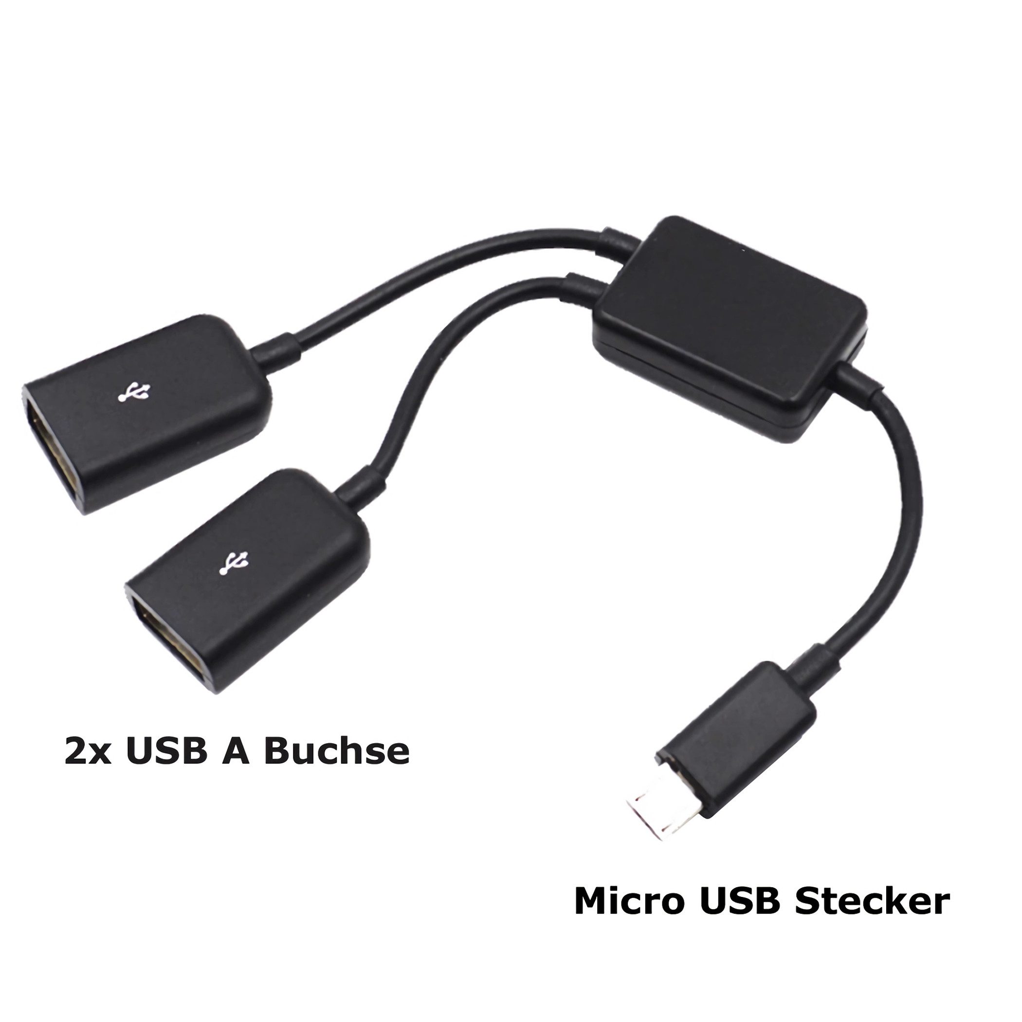 Bolwins F64 Micro USB OTG Adapter auf 2x USB-A Buchse 19cm Smartphone-Kabel, Micro-USB Stecker, 2x USB 2.0 A (19 cm), OTG Funktion, Plug and Play – Bild 4 von 5