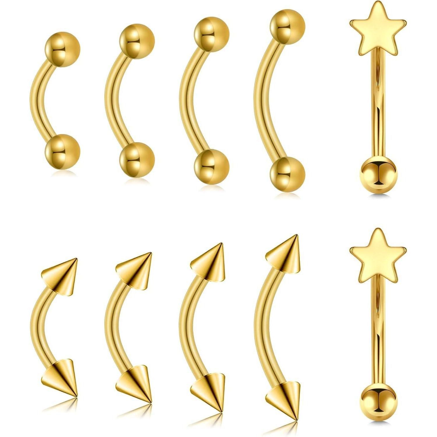 MODRSA Augenbrauenpiercing 16G Chirurgenstahl Curved Barbell Piercing Set 18 Teile Karabiner Ohr