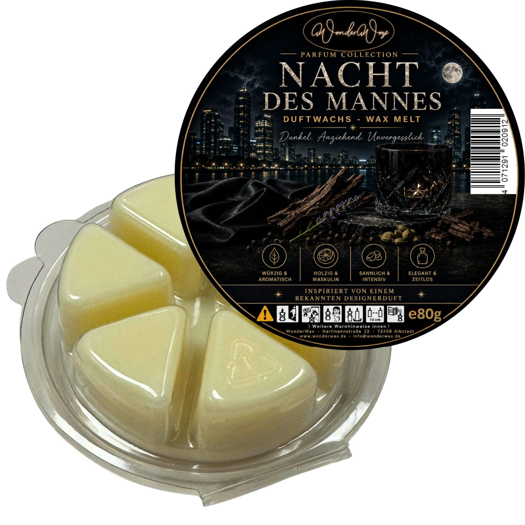 WonderWax Duftwachs WonderWax® Parfume Duftkreis 6 x Duftwachs Ecken Weiß (Die Nacht des Mannes), Duftrichtung: Nacht des Mannes