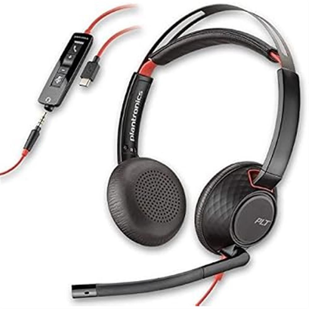 Plantronics Blackwire 5220 Stereo-Headset mit USB-C/A, 3,5-mm-Stecker, Schwarz PC-Headset (Anrufannahme, Anrufbeendigung, Lautstärkeregelung, Stummschaltung, Nicht zutreffend – kabelgebunden über USB-C, USB-A und 3,5 mm, Noise-Cancelling-Mikrofon, Anrufsteuerung, USB-C/A, 3,5 mm)