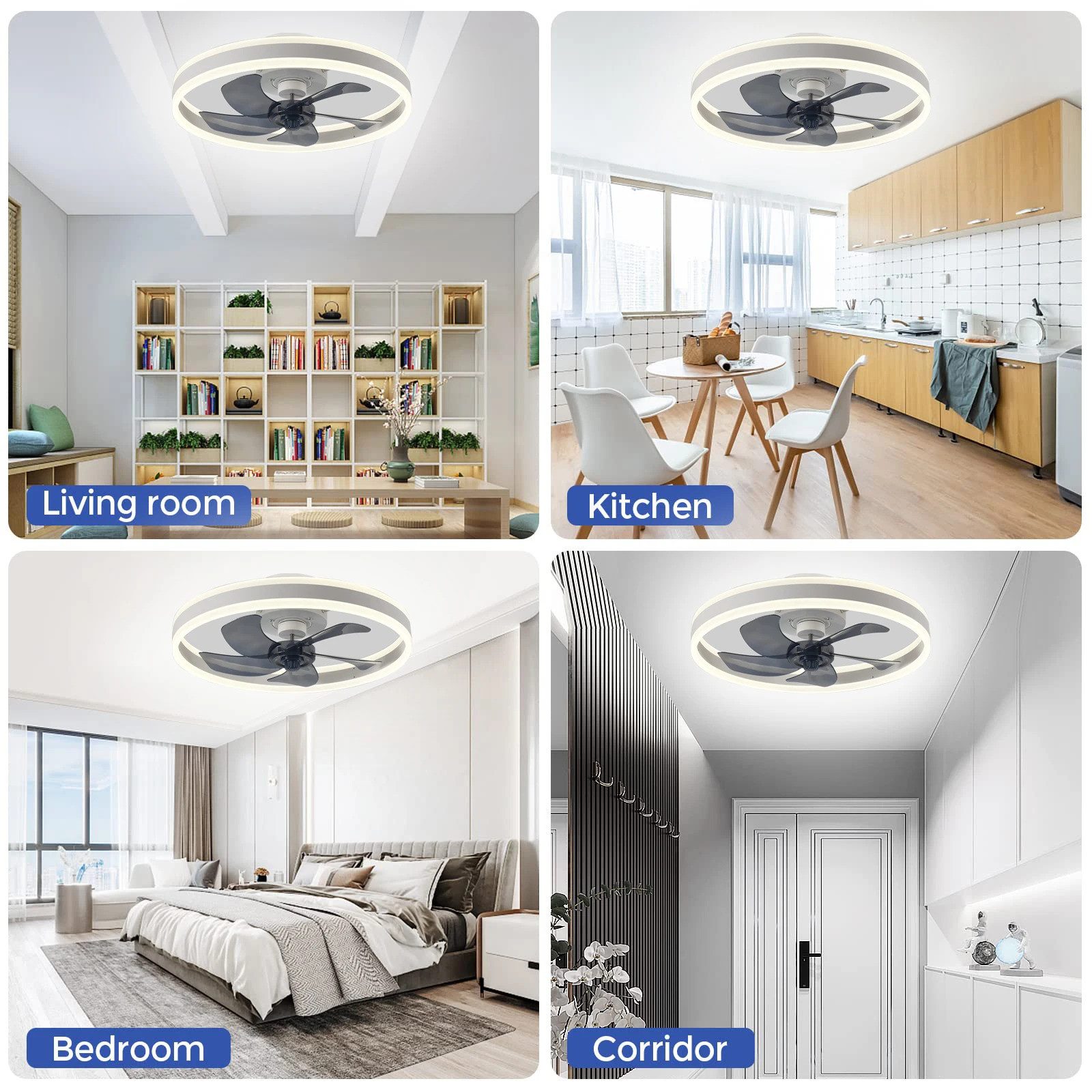 Athlix Deckenventilator Deckenleuchte LED Deckenventilator mit Fernbedienung Deckenleuchte, LED, Verstellbar, 50cm Durchmesser, 24W, 6 Geschwindigkeiten
