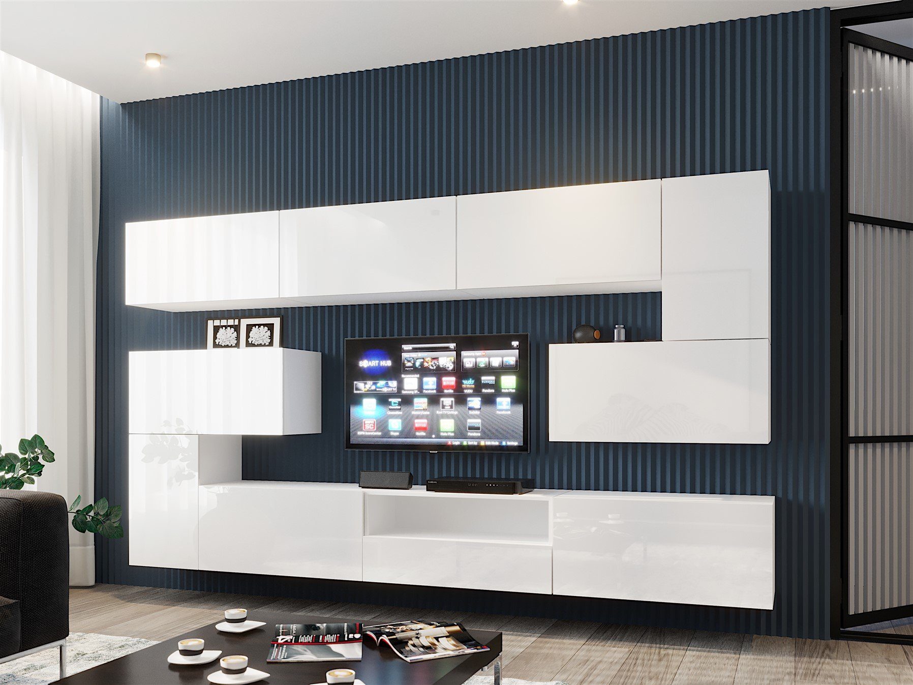 Fun Möbel Wohnwand Mediawand Groß - NEXI XL 15 mit Hochglanzfronten, (Set, günstig online kaufen