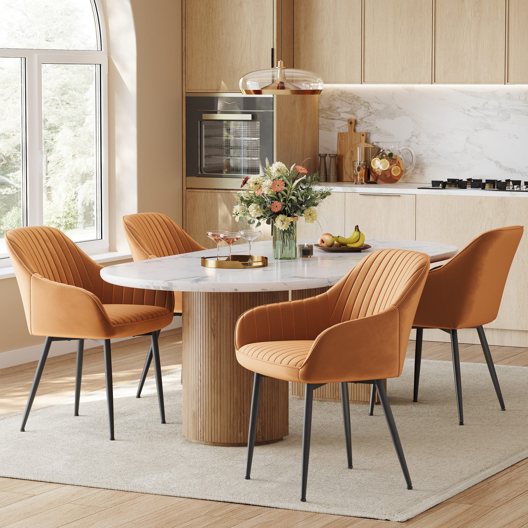 SONGMICS Esszimmerstuhl (4 St), 4er Set, Küchenstuhl, Sessel, Samt, Polsterstuhl mit Armlehnen