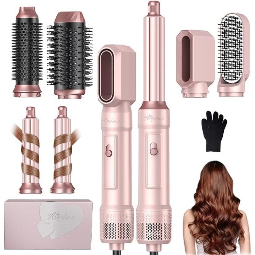 Atopskins Haartrockner Pro Haarstyler 6 in 1 Air brush Ionen mit 30mm Warmluft-Lockenstab, 1000 W, Für vielseitiges Styling zu Hause, einfach & schnell, für Volumen, Trocknen, Glätten, Locken, Geschenkset