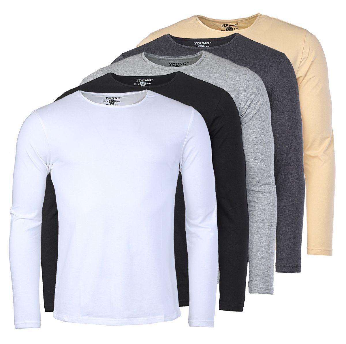 Young & Rich Langarmshirt Herren Uni Basic Longsleeve Rundhals Unterziehshirt 2002 5er pack (5er-Pack, 5-tlg., 5er-Pack) Rundhalsauschnitt unifarben langarm slim fit