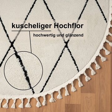 Hochflor-Teppich Moroccan Diamond, Myflair Möbel & Accessoires, rund, Höhe: 24 mm, modern, marokkanisches Design, Rauten Muster, weich durch Hochflor