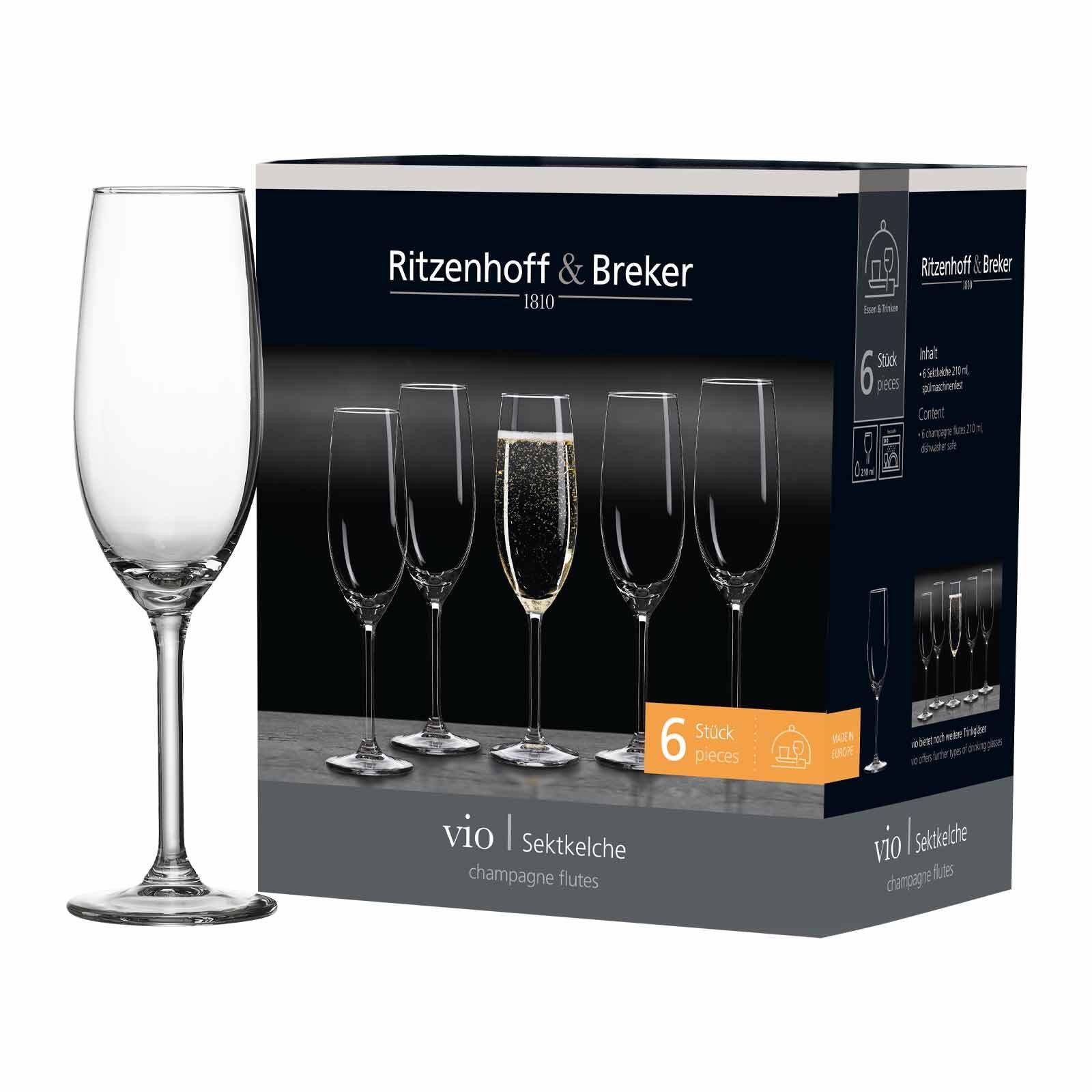 Ritzenhoff & Breker Sektglas Vio Sektgläser 210 ml 6er Set, 6-tlg., Glas