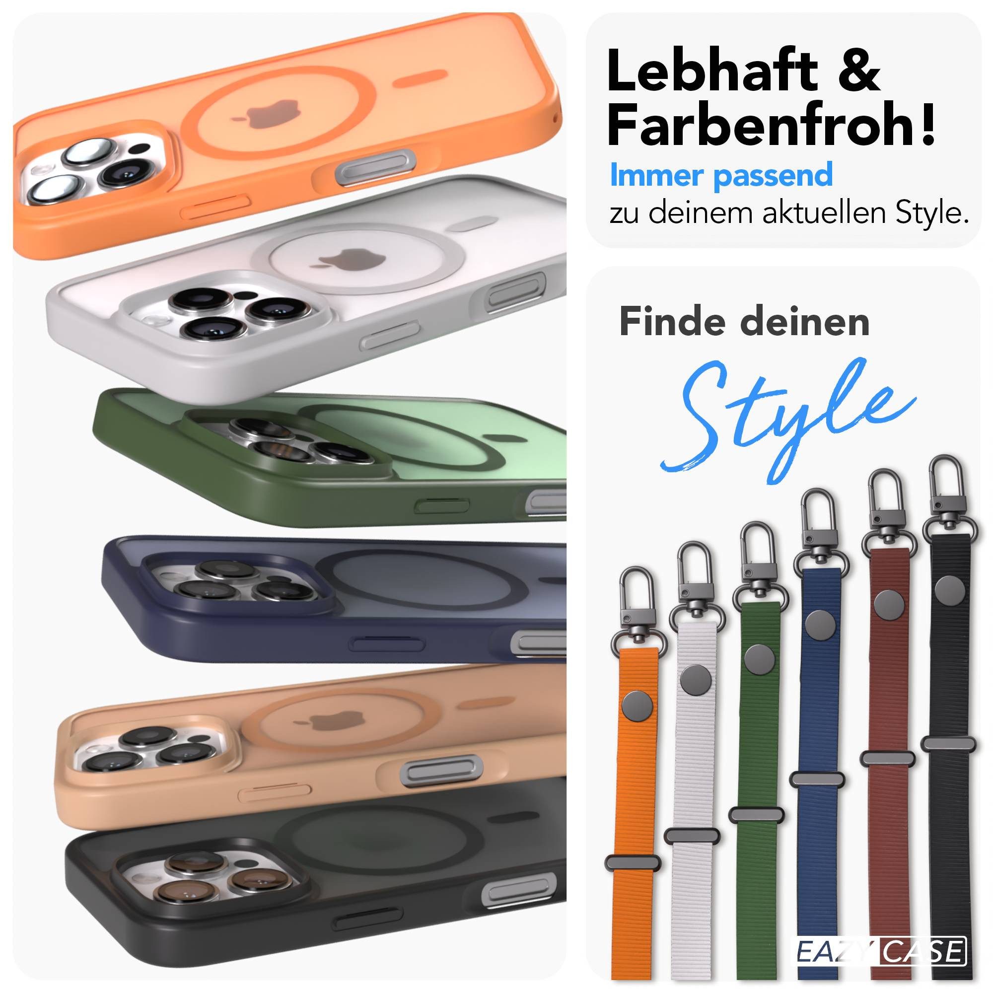 EAZY CASE Handykette Outdoor Case MagSafe Handyband für Apple iPhone 16 Pro 6,3 Zoll, MagSafe Outdoor Case mit magnetischer, flexibler Handykette Schwarz