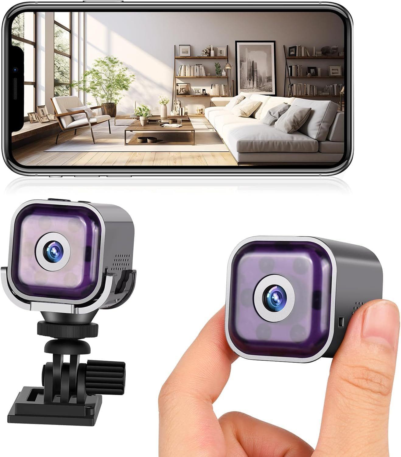 SpionProfi Überwachungskamera 1080p Wifi Mini Kamera Wlan mit Nachtsicht & Bewegungsmelder Haus Cam (1-tlg., Mini Live Überwachungskamera Ideal für Haus, Vogelhaus, Nistkasten)