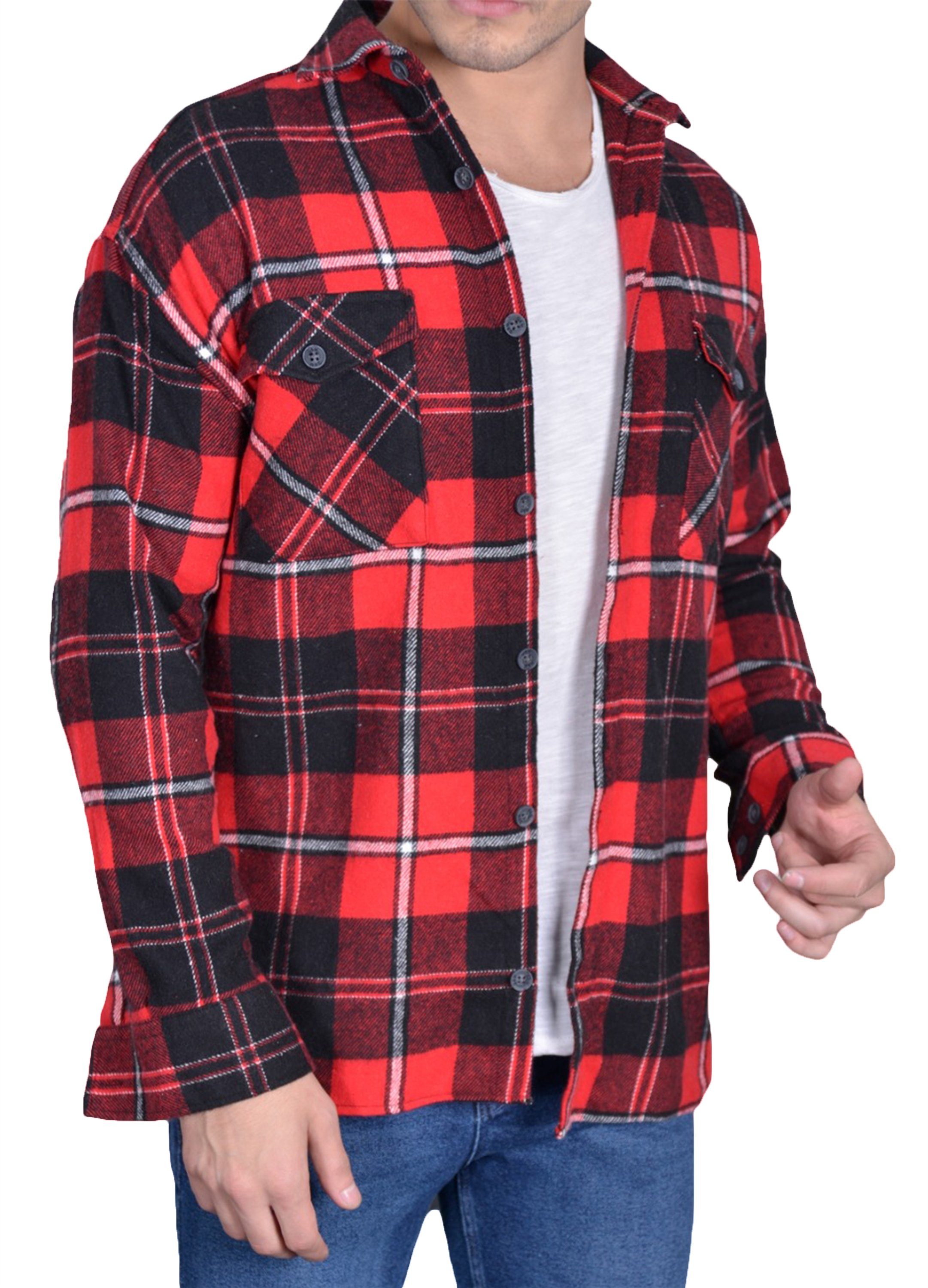 Megaman Jeans Flanellhemd Herren Holzfällerhemd Flanellhemd Kariert Freizeithemd Jacke