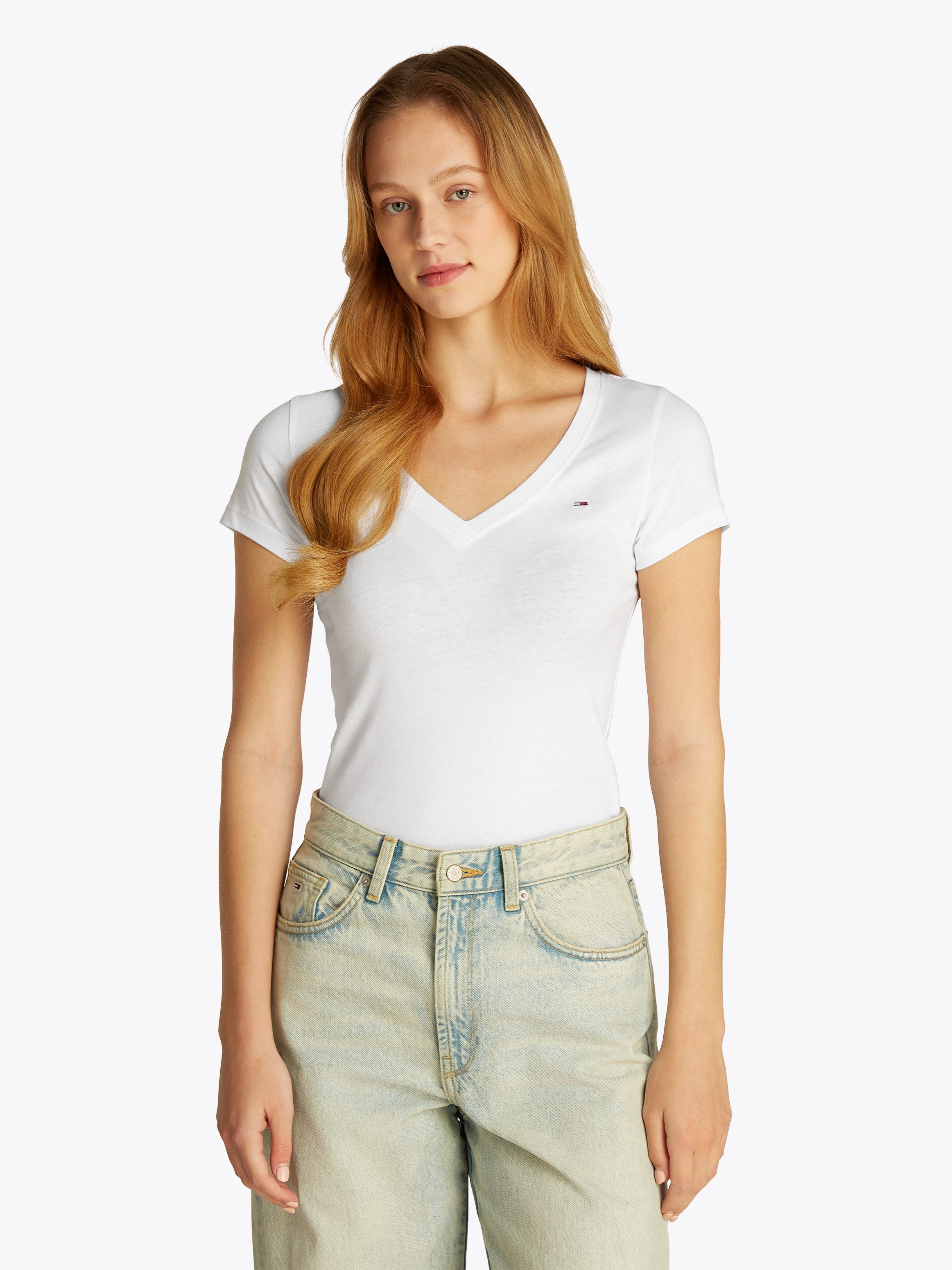 Tommy Jeans Kurzarmshirt TJW SLIM V-NECK TEE mit Logo-Stickerei günstig online kaufen