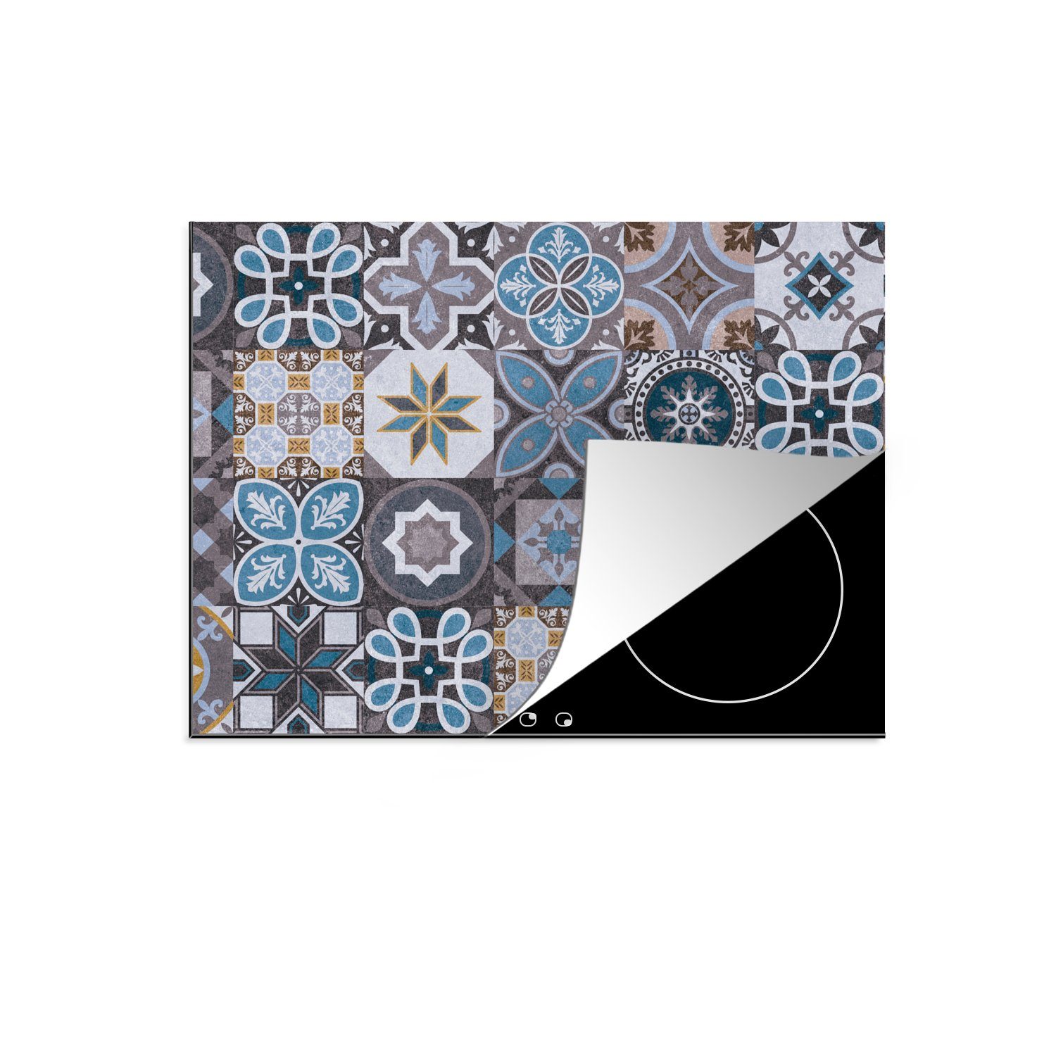 MuchoWow Herdblende-/Abdeckplatte Blumen - Muster - Vinyl, küche, (1 71x52 Ceranfeldabdeckung tlg), Braun, Induktionskochfeld Blau die cm, - für Schutz