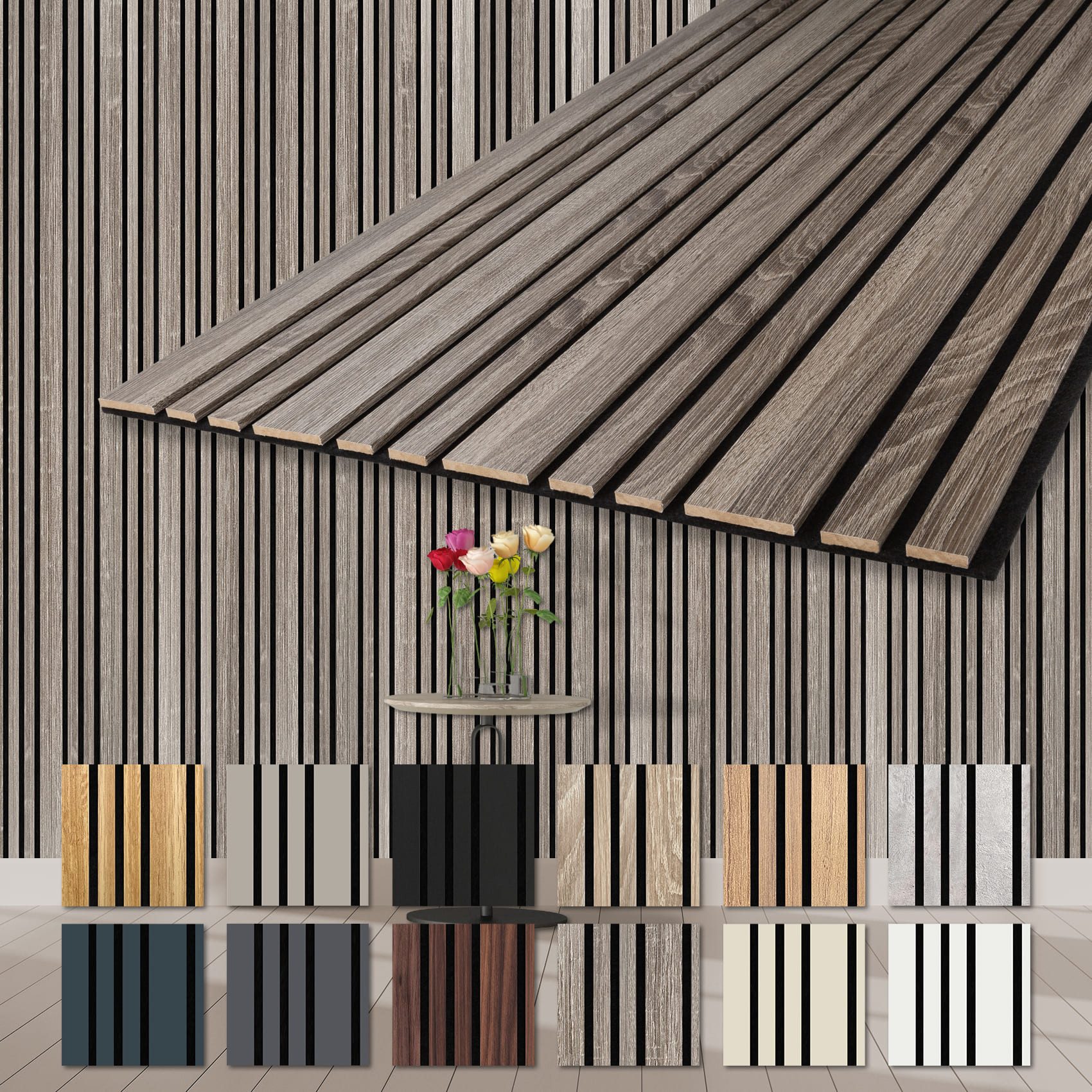 Hexim Wandpaneel, (Akustikpaneele 278x60cm Holz Mila - flexible Holzpaneele Platten Wanddeko Wand Kombipaneel Wandverkleidung Schalldämmung Akustikfilz braun 1.67m² Vintage Oak)
