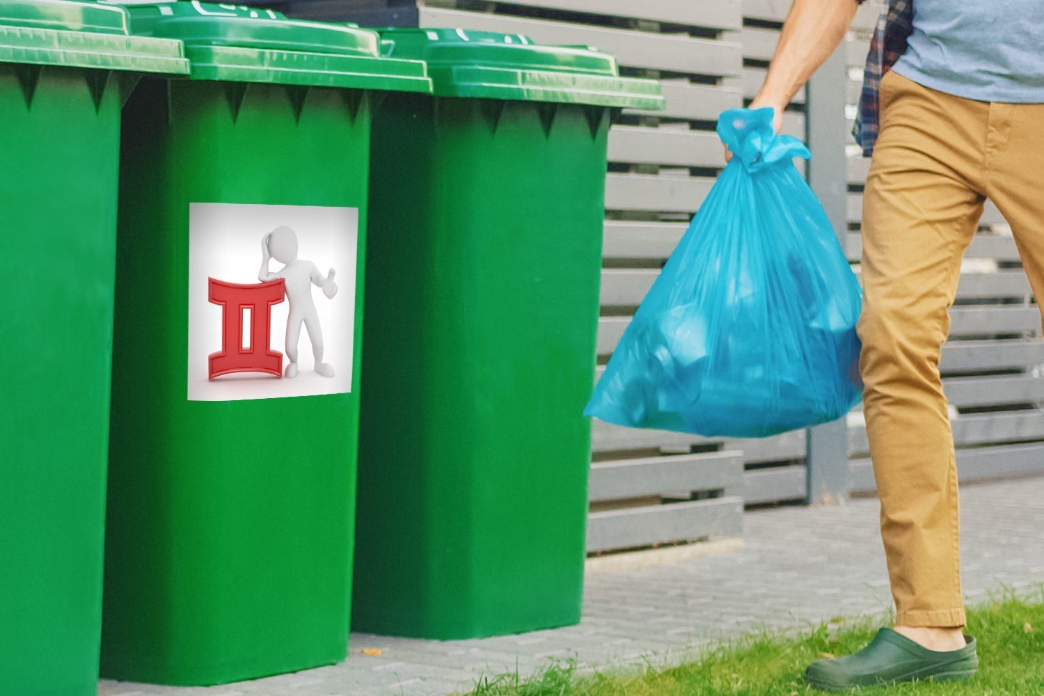 St), Illustration Eine Wandsticker eines Container, Mülltonne, Sticker, (1 Zwilling Sternzeichen dem Abfalbehälter mit Mülleimer-aufkleber, MuchoWow Mannes