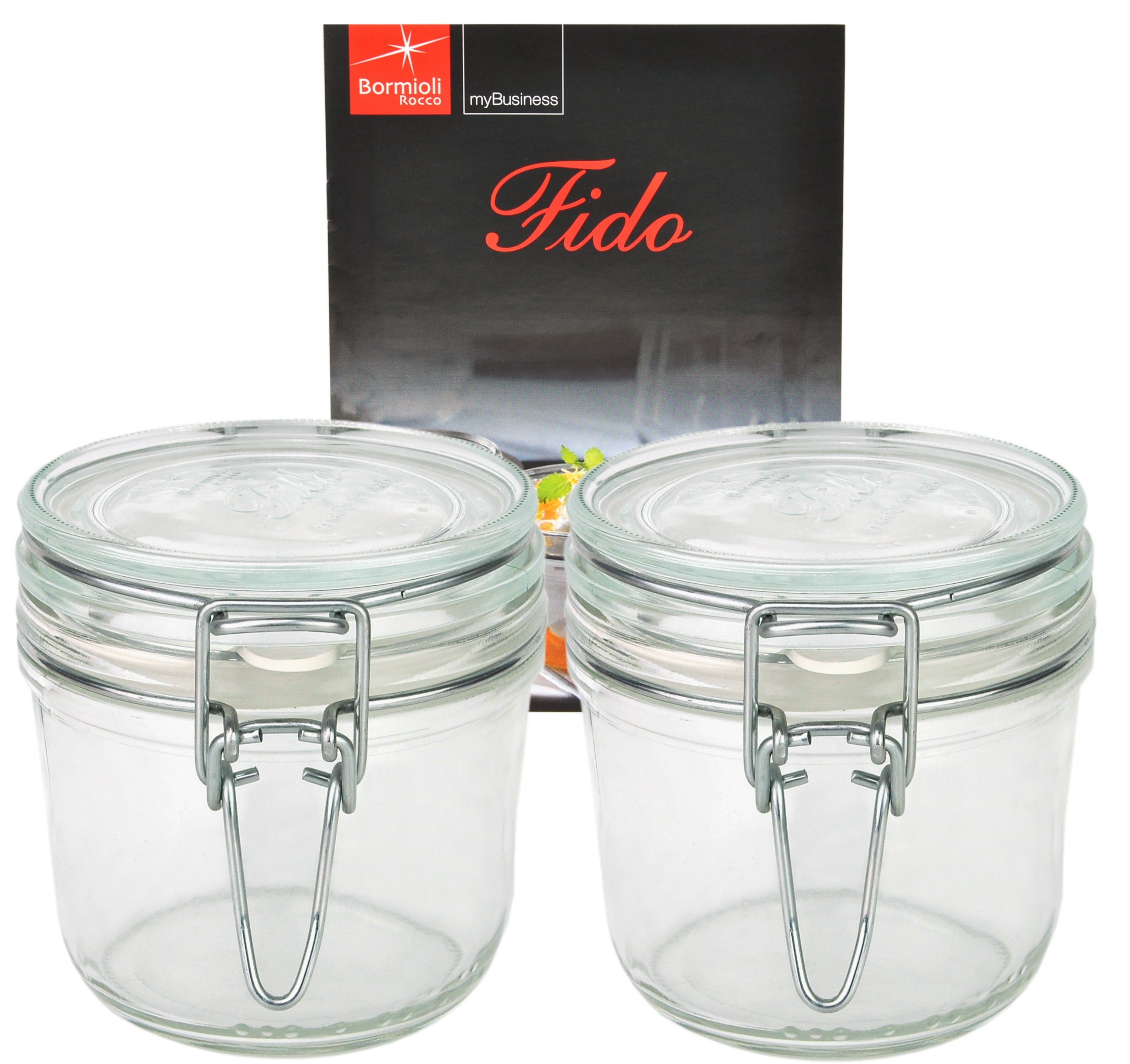 Vorratsglas Bormioli 2er Rocco Original Fido Set Einmachglas Bügelverschluss 0,35L Glas Rezeptheft,