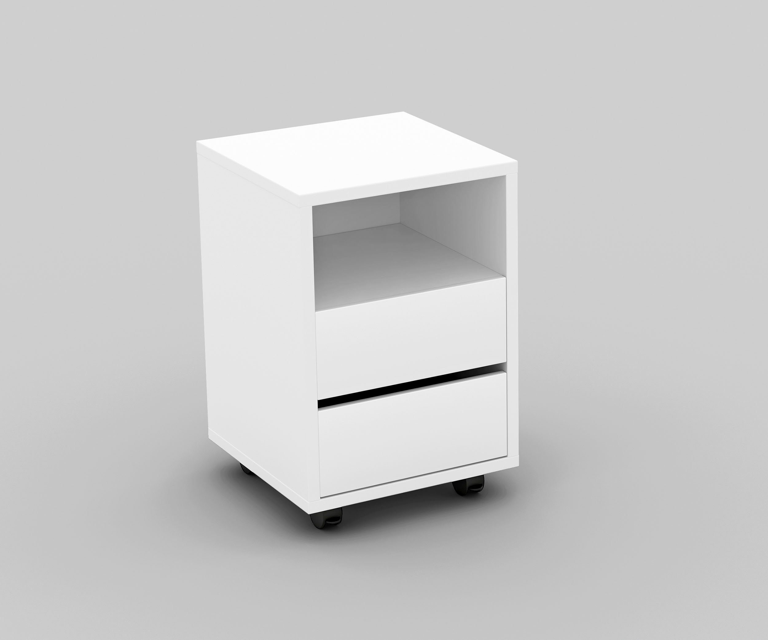 Helvetia Rollcontainer Agapi, Bürocontainer im modernen Design, 40x40x62 cm, 2 Schubkästen weiss