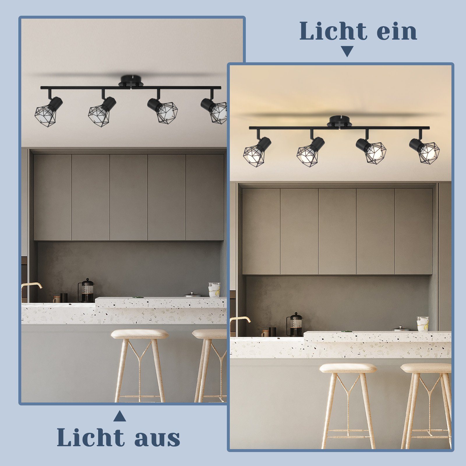 ZMH Deckenleuchten 3/4 Flammig Deckenspots - Weiß/Schwarz Retro Schwenkbar Flur, Augenschutz, LED fest integriert, Schwenkbar 350° Spotleuchte Schlafzimmer