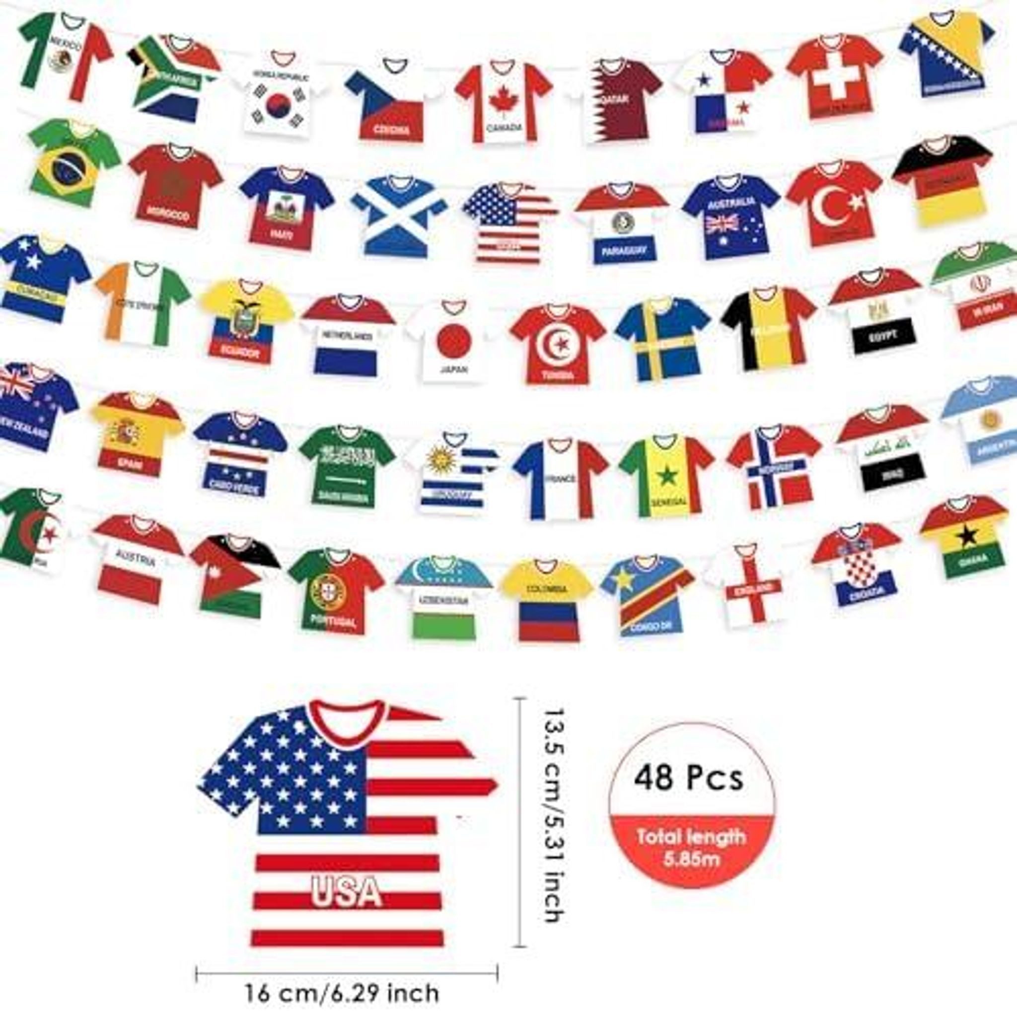 FELIXLEO Sportsocken 2x WM 2026 Wimpelkette 48 Länder Trikot Girlande Fussball Deko Party