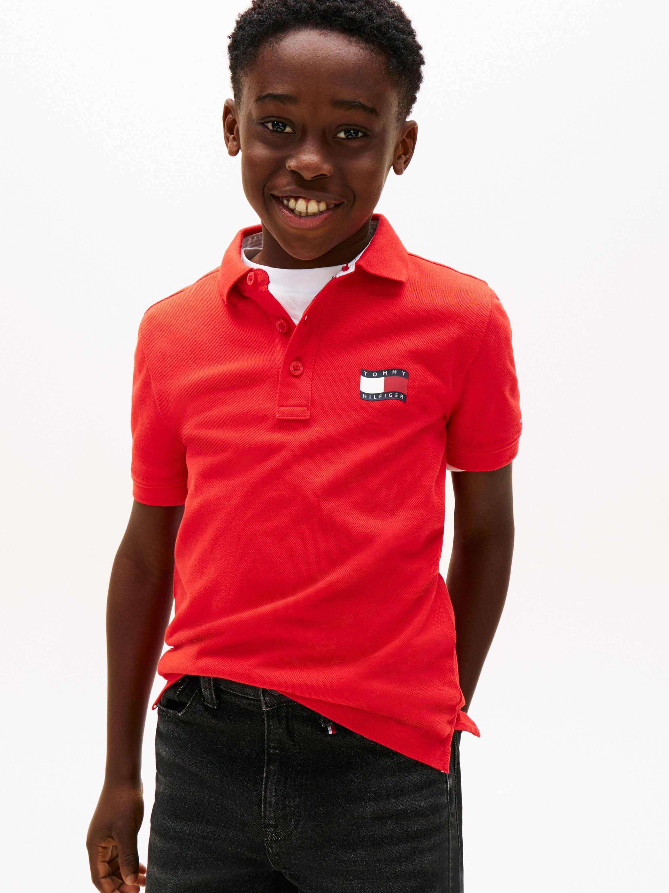 Tommy Hilfiger Poloshirt WAVY FLAG POLO ITHICA PLACKET SHORT SLEEVE Kinder bis 16 Jahre, Baumwoll-Piqué, regular fit