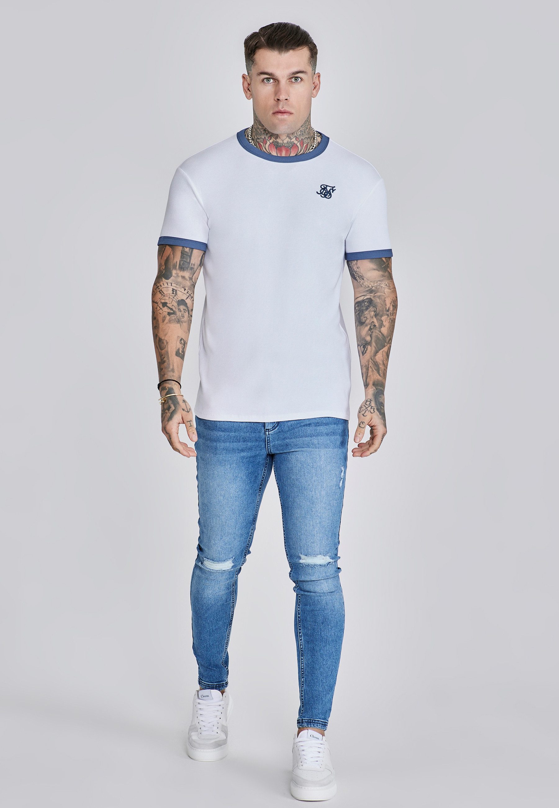 Siksilk T-Shirt SikSilk Herren Geripptes Ringer T-Shirt