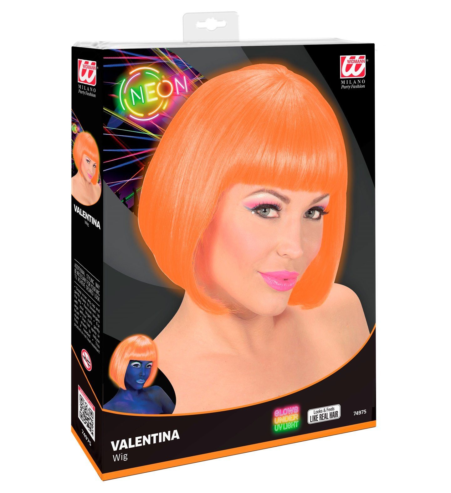 Widmann S.r.l. Kostüm-Perücke Damen Bob 'Valentina' 74975, Neon Orange