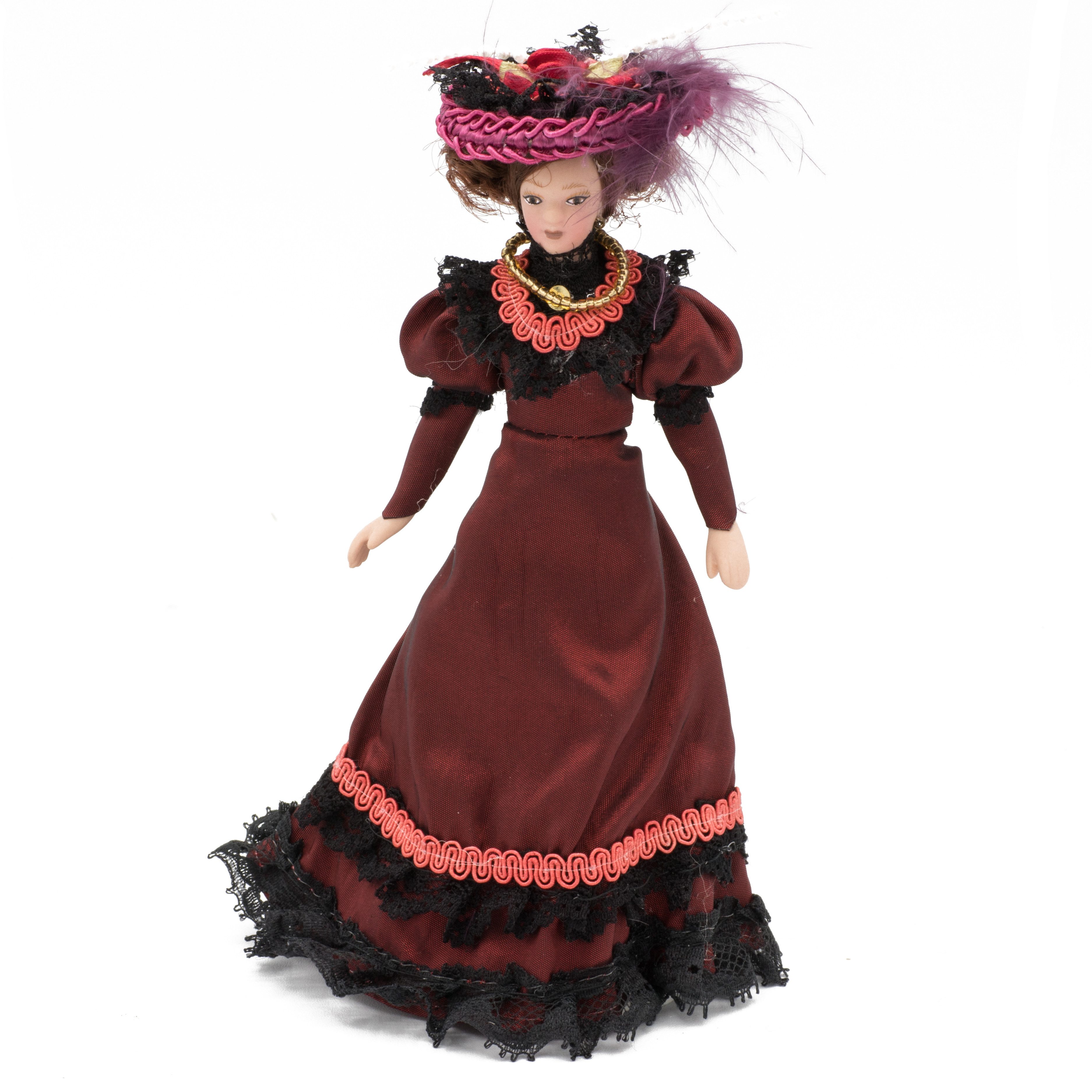 Streets Ahead Dollshouse Porzellanpuppe Puppe fürs Puppenhaus Viktorianische Lady Porzellan rot