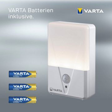 VARTA Nachtlicht VARTA Motion Sensor Nachtlicht ist batteriebetrieben inkl. 3xAAA, LED fest integriert, Warmweiß