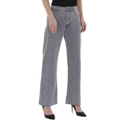 Ital-Design Weite Jeans Damen Freizeit Used-Look High Waist Jeans in Grau