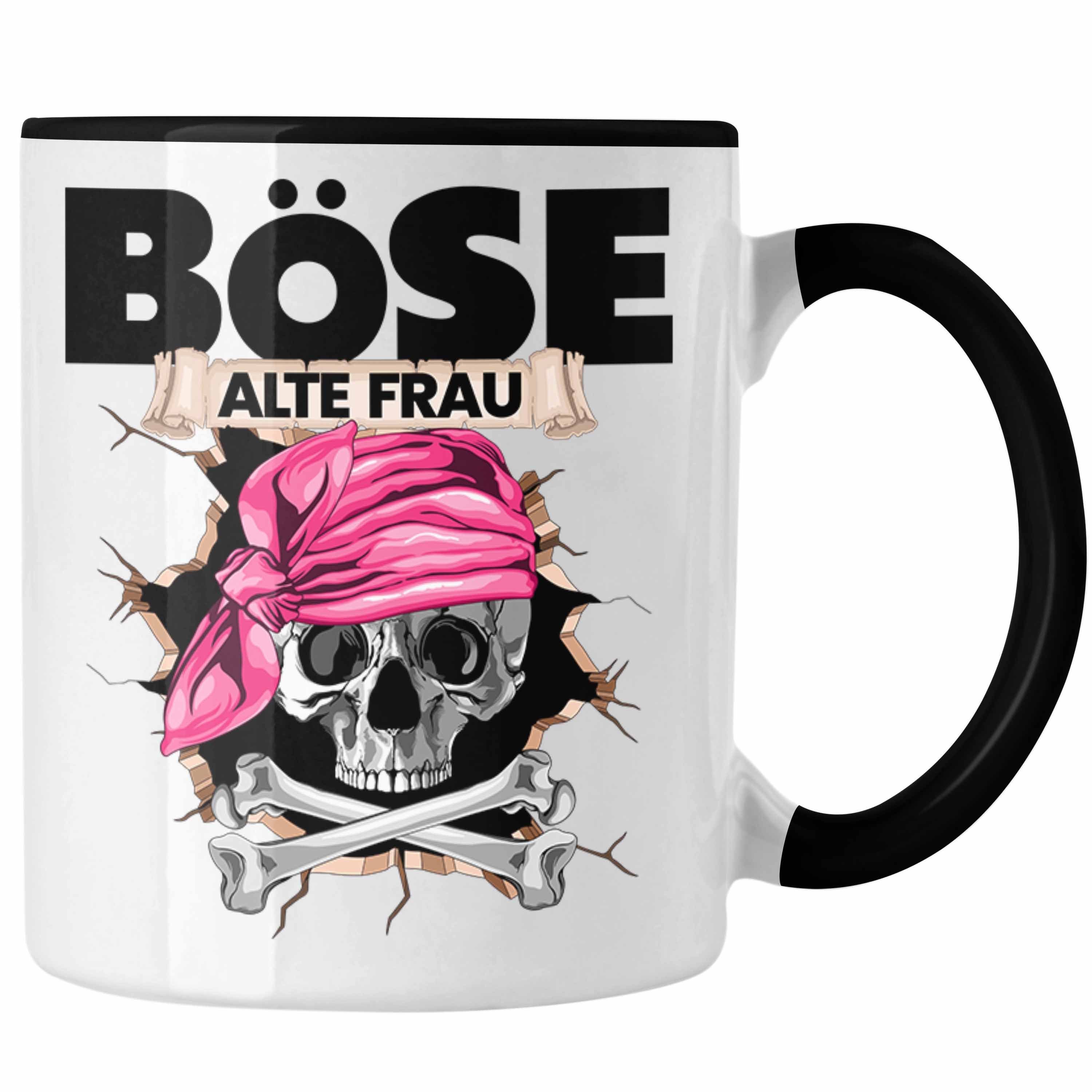 Trendation Tasse Böse Alte Frau Tasse Geschenk für Frauen Geschenkidee Piratin Kaffee-B Schwarz