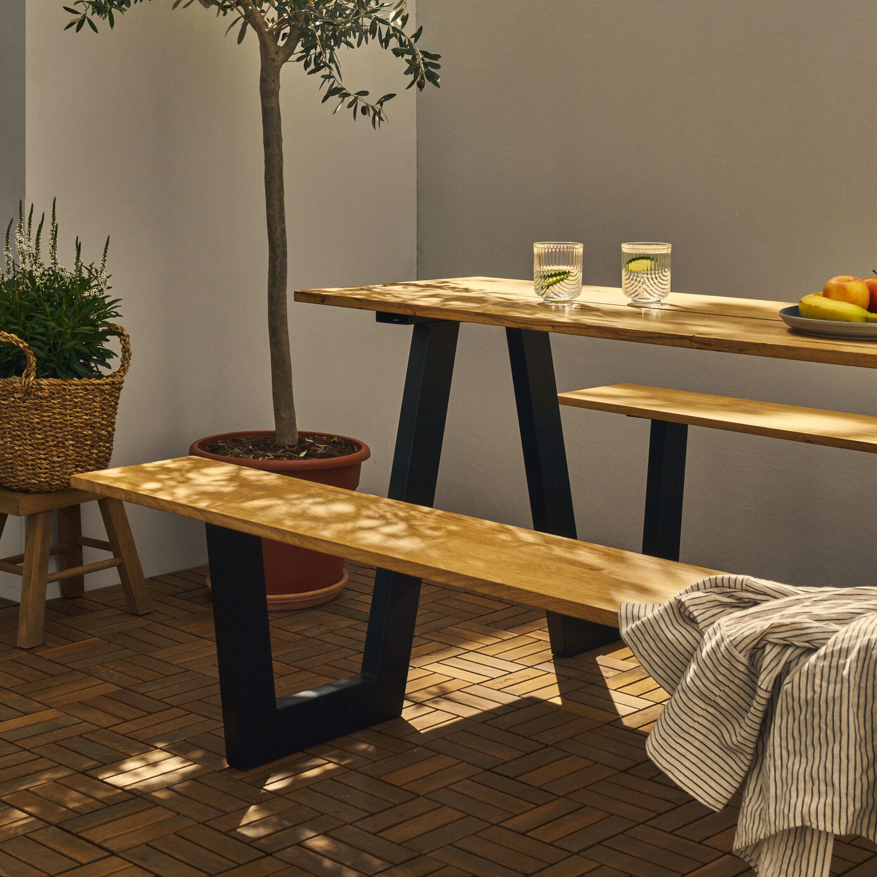 Natural Goods Berlin Sitzgruppe X & W, Tischbeine Metall Schwarz mit Bank, Picknicktisch Sitzgarnitur Draußen