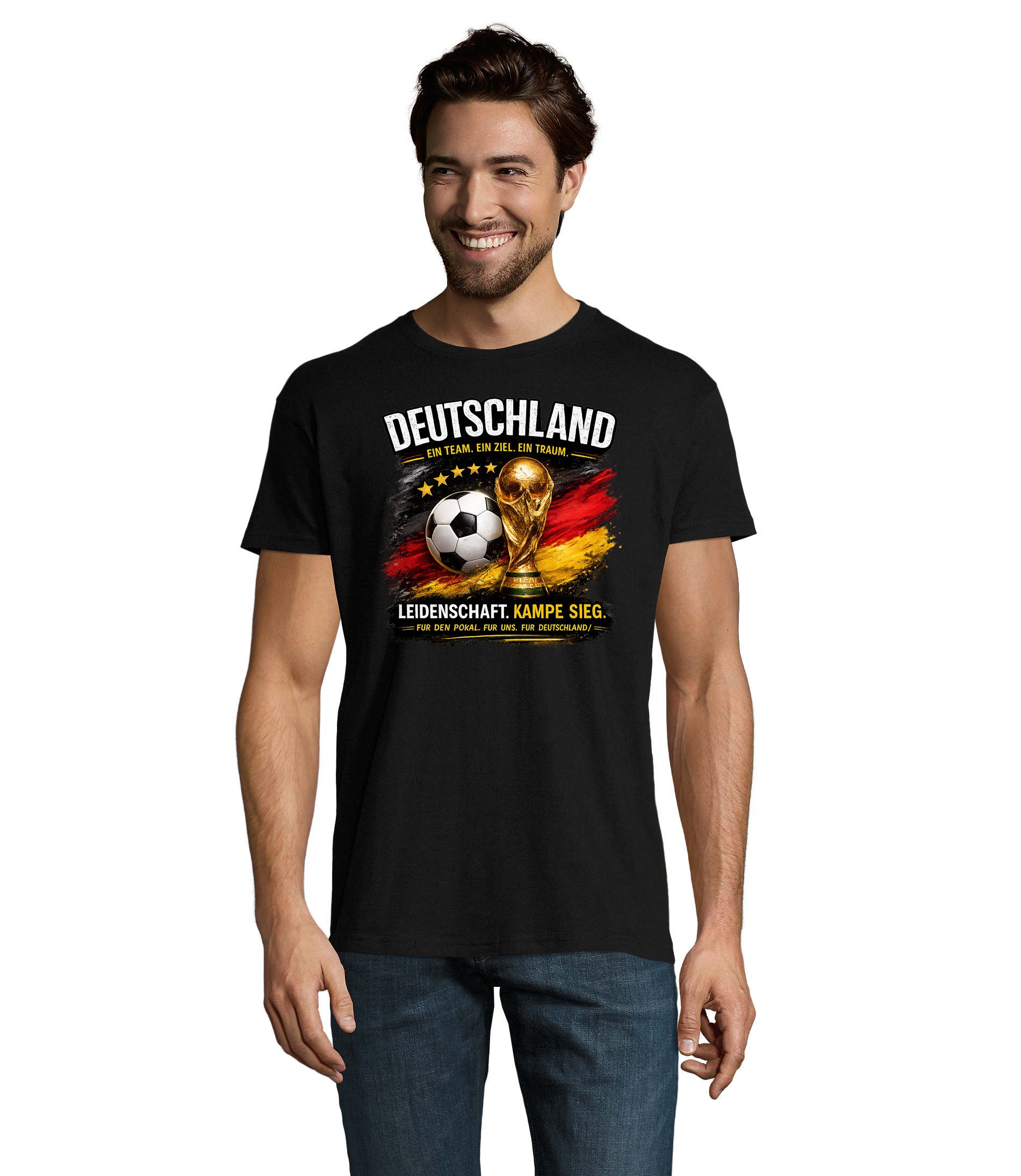 T-Shirt DeutschlandPokal Fußball Pokal Fanmotiv Print Rundhalsshirt