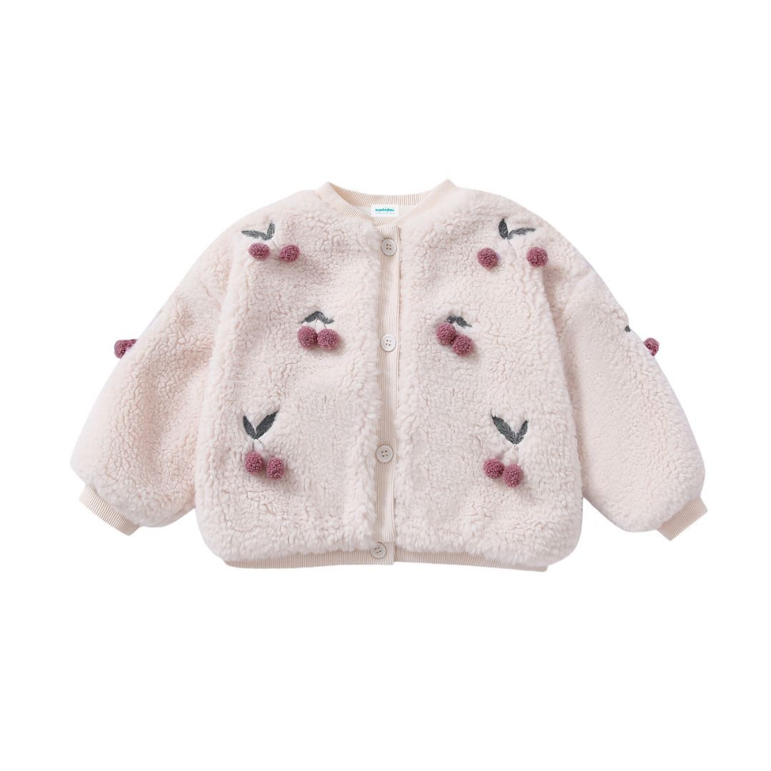 Plüschjacke Komfortable Plüschjacke 'Cherry' Teddyfelljacke mit Kirschen