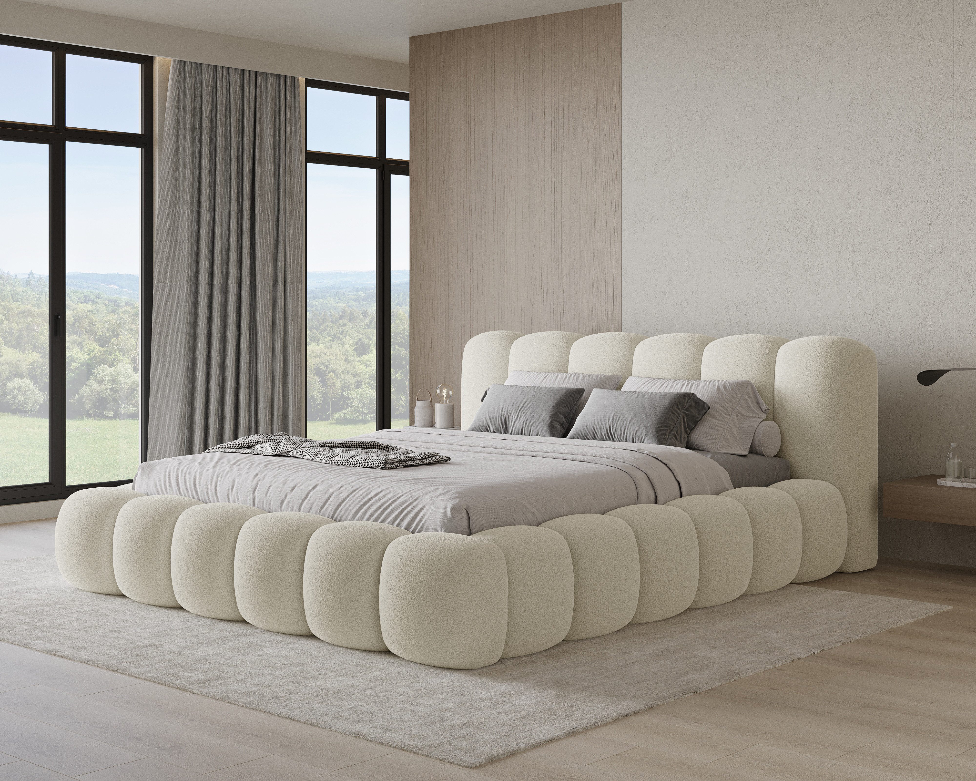 Chilly Möbel Polsterbett Stone Beige Bouclé Stoff 200x200 cm mit Stauraum Q günstig online kaufen