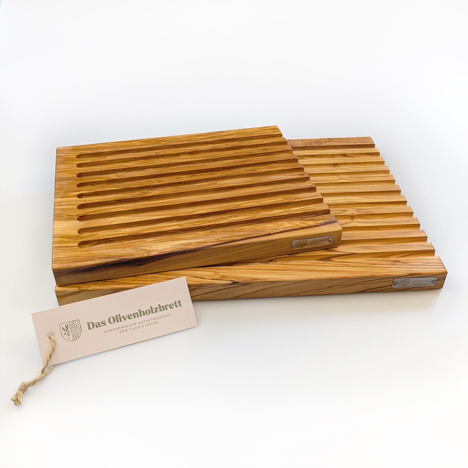 dasOlivenholzbrett Brotschneidebrett Brotschneidebrett aus Olivenholz mit Rillen, Holz, (2-St)