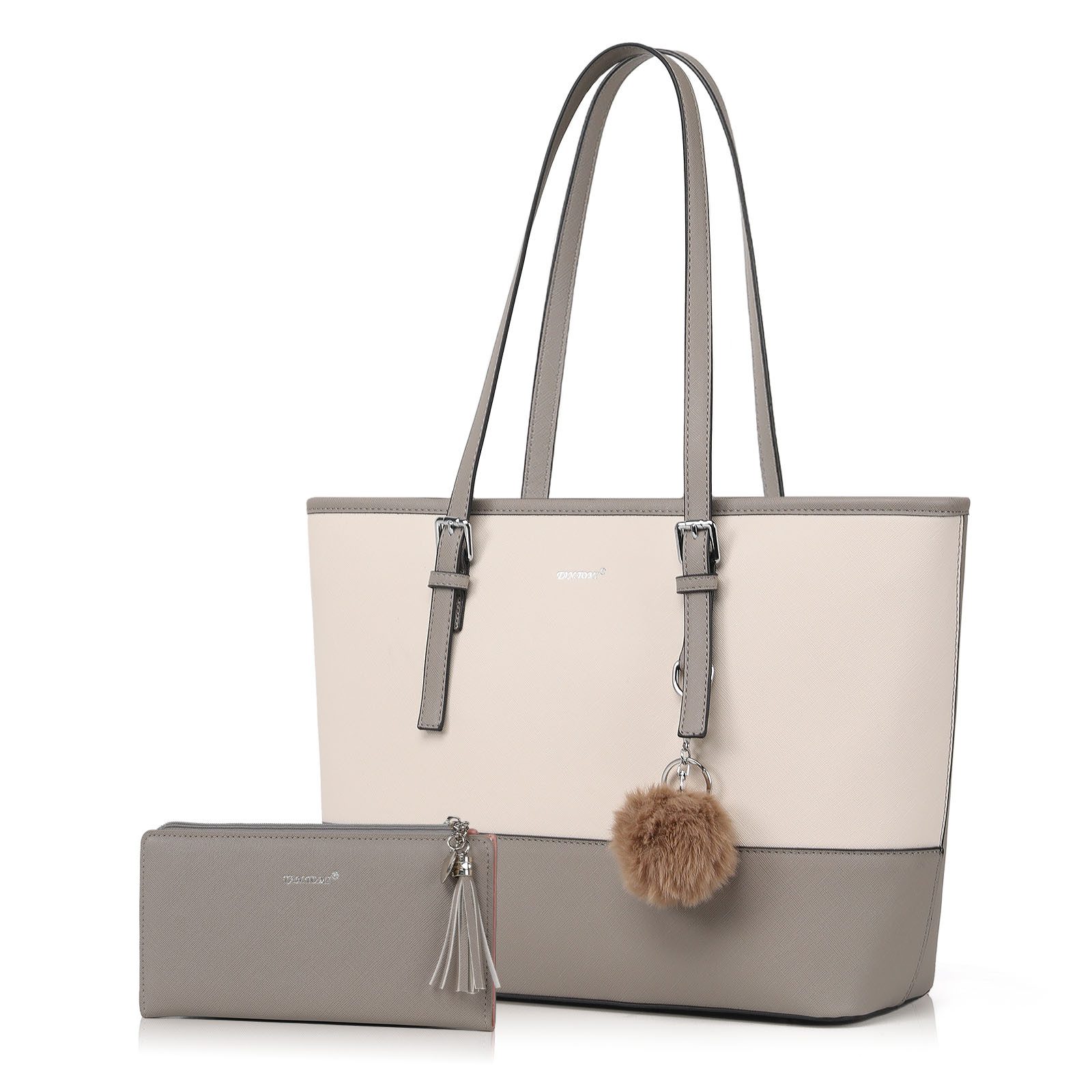 TAN.TOMI Shopper Handtasche Damen mit Geldbörse und Schlüsselanhänger, Groß Damen Handtasche, ​Geschenke für Frauen in schlichter Optik