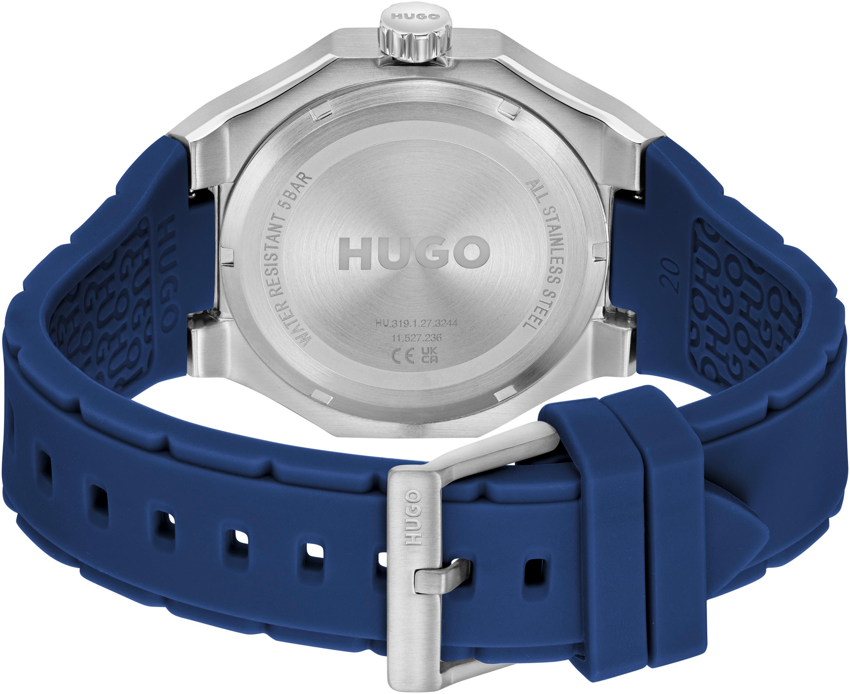 HUGO Multifunktionsuhr #GRAIL SKELETON 1530375, Armbanduhr, Quarzuhr, Herrenuhr, Datum, Silikonarmband