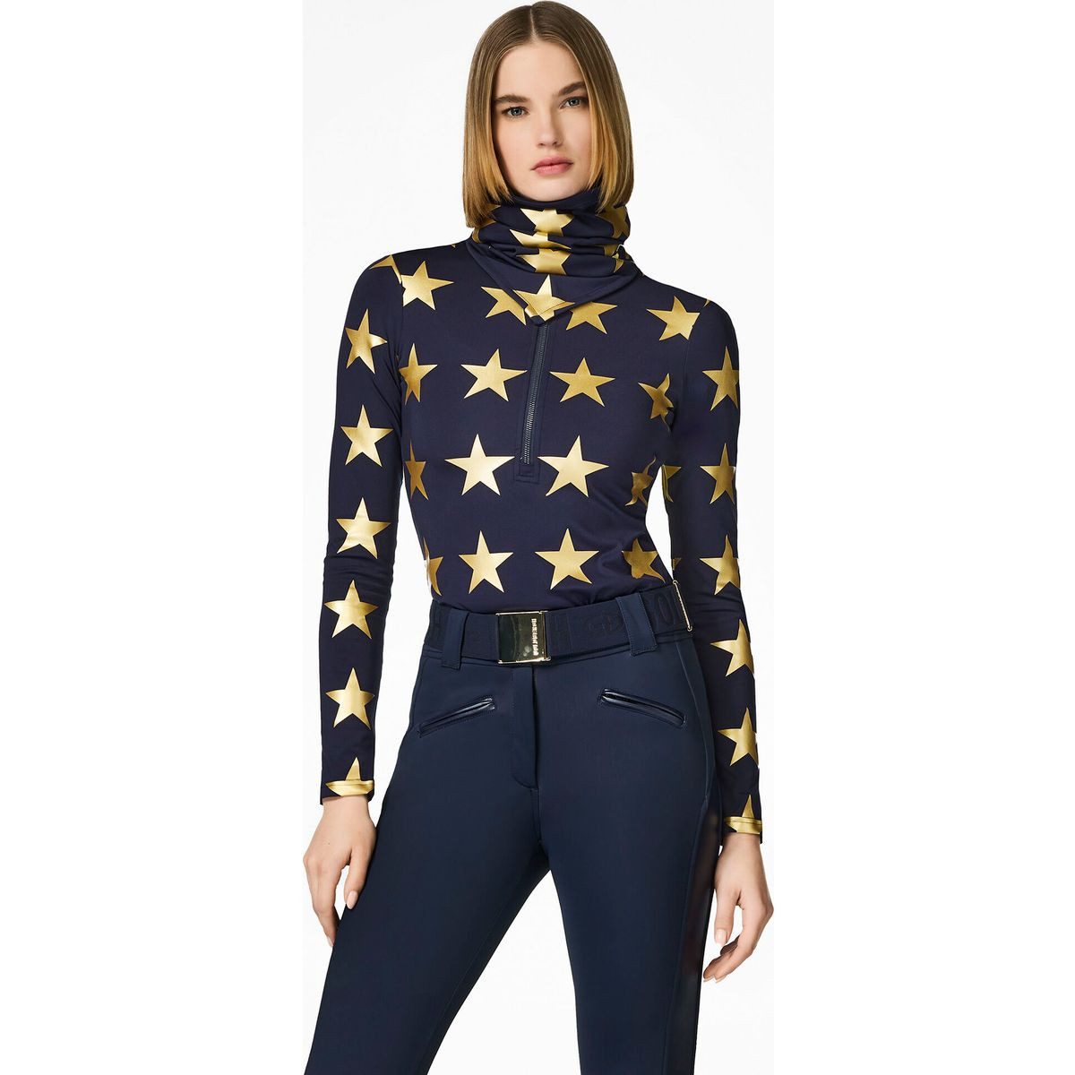 Goldbergh Kapuzenpullover Lunaria Ski Pully Eleganter Ski-Pully mit Denim-Optik und Swarovski-Kristallen für