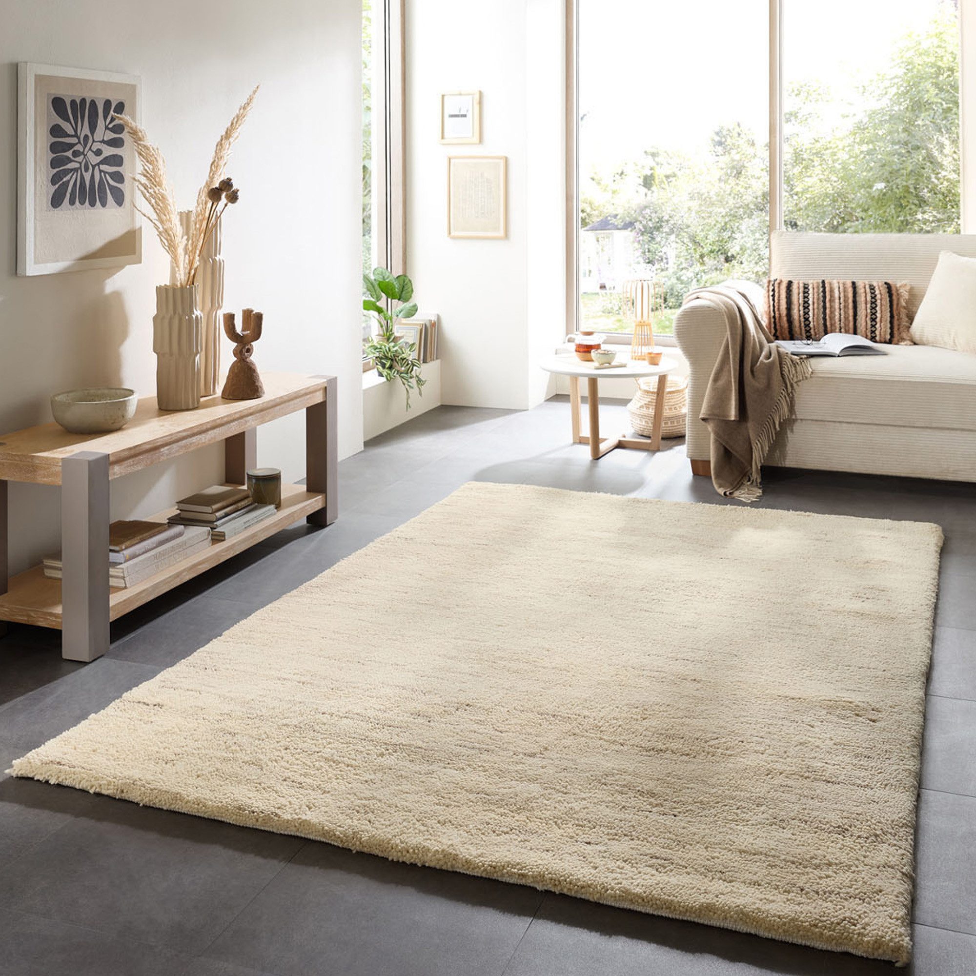 THEKO Wollteppich Hadj Uni, handgeknüpft, rechteckig, Höhe: 25 mm, echter Berber Teppich, reine Wolle, meliert, auch in rund, Wohnzimmer