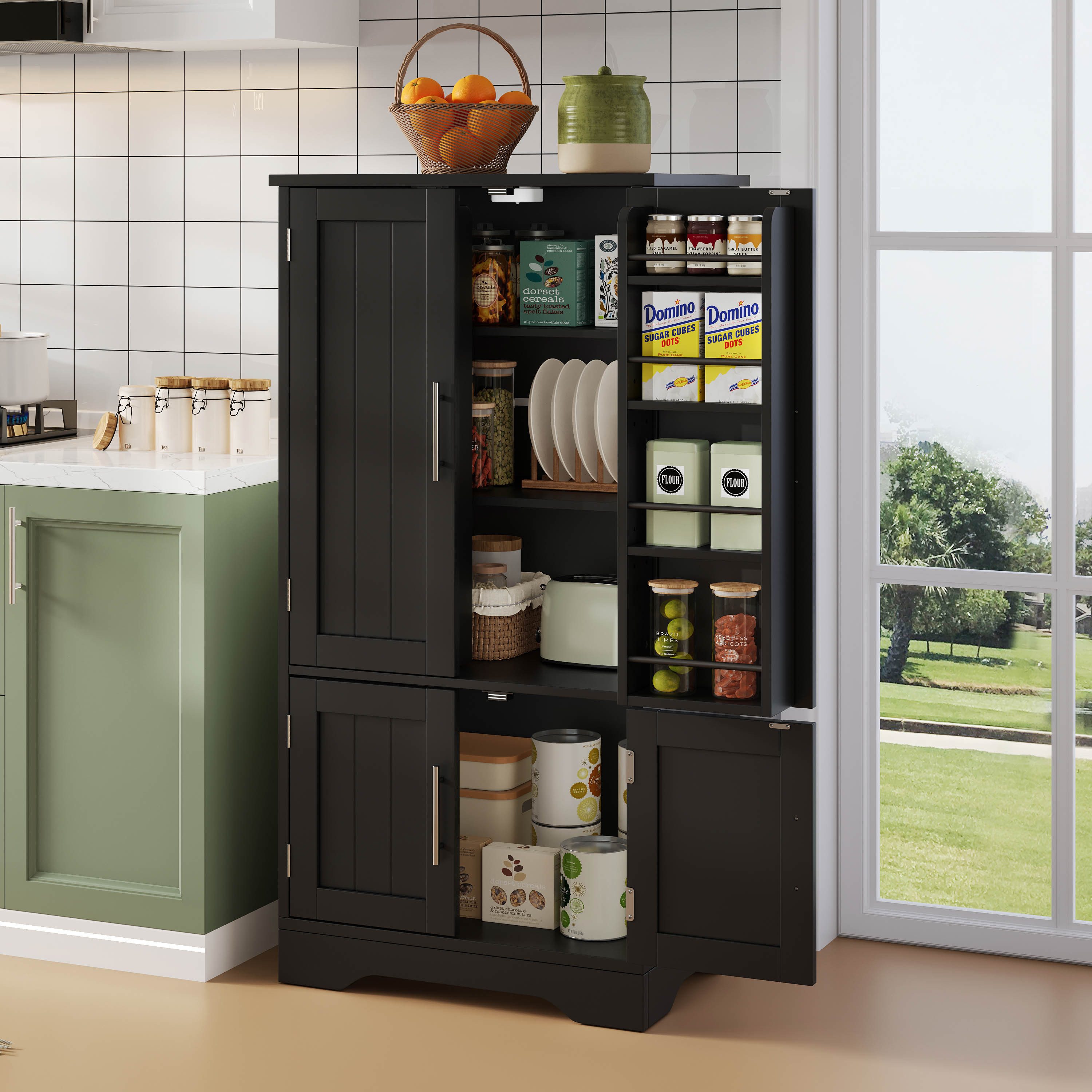 Flieks Hochschrank Küchenschrank mit LED-Sensorlicht mit verstellbaren Rega günstig online kaufen