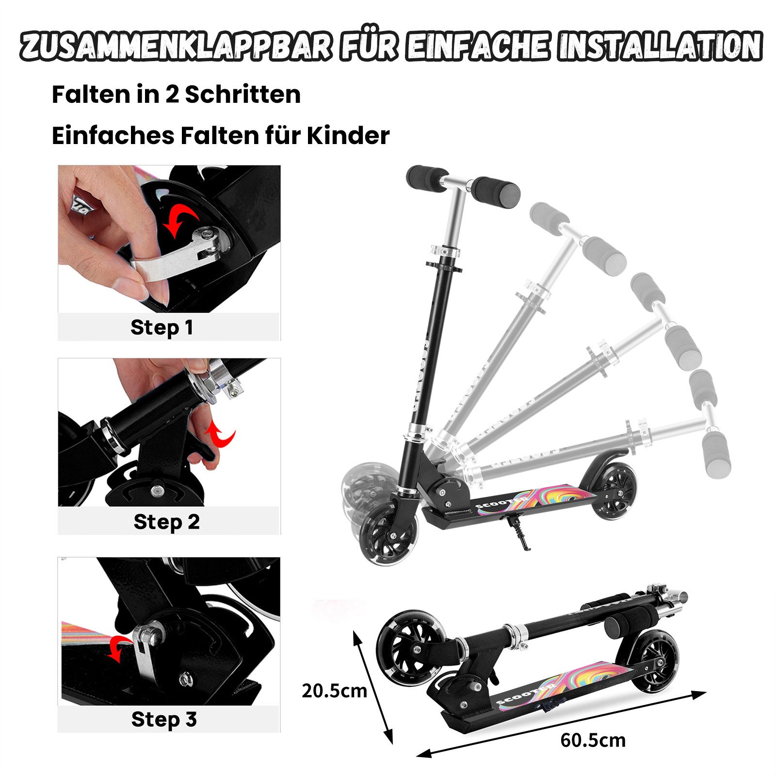 YEE RUN Tretroller für Kinder von 3-10 Jahren, faltbar, 50KG Max. – Bild 5 von 5