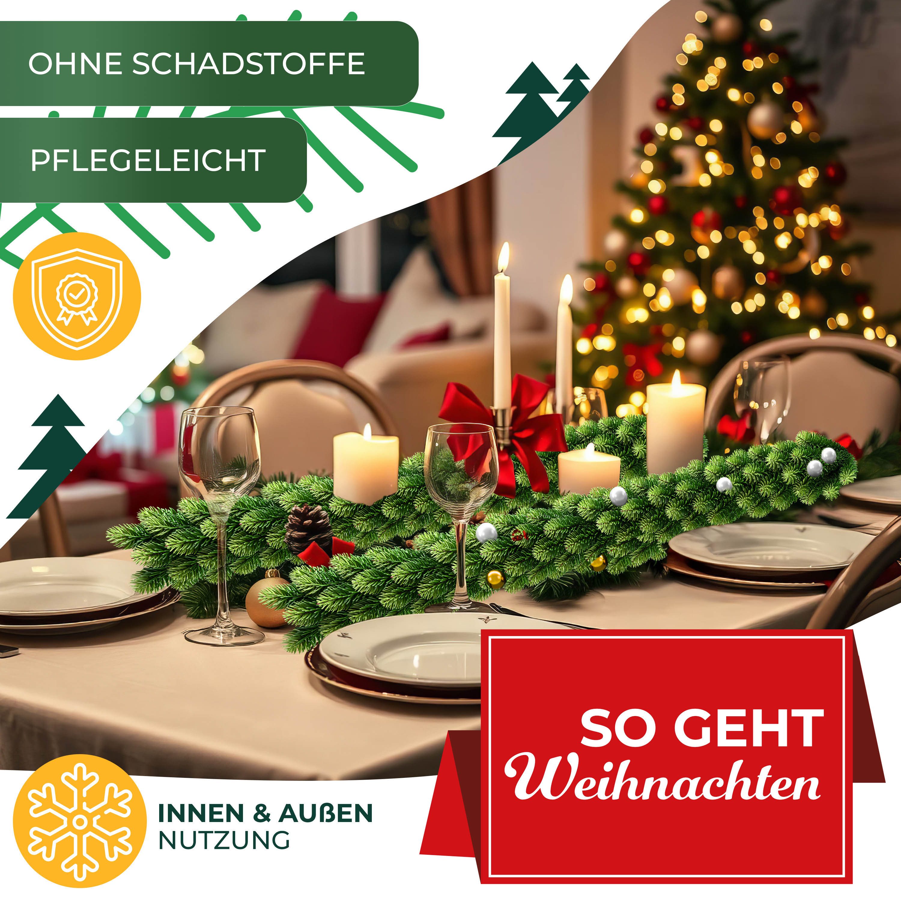 Kunstgirlande Weihnachtsgirlande 2,7m naturgetreue Girlande Weihnachtsdeko, KESSER, Tannengirlande für Treppen, Tür, Balkon inklusive Aufbewahrungstasche – Bild 5 von 5