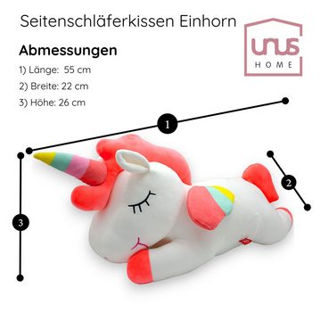 UNUS HOME Seitenschläferkissen Einhorn Kissen, 55cm, Lagerungskissen Stillkissen Kissen für Kinder Dekoration extrem weich