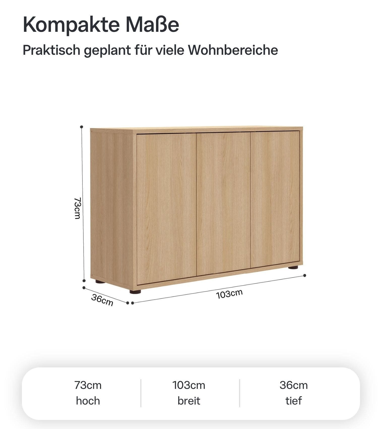 mokebo Sideboard 'Horizon' Holz Kommode Push-to-Open Türen Schrank (73x103 cm, mit Einlegeböden), Made in Germany, Kommode, Beistellschrank, Anrichte in Eiche – Bild 5 von 5