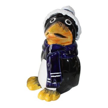 Tangoo Gartenfigur Tangoo Keramik-Pinguin mit blauem Schal und Mütze, (Stück)