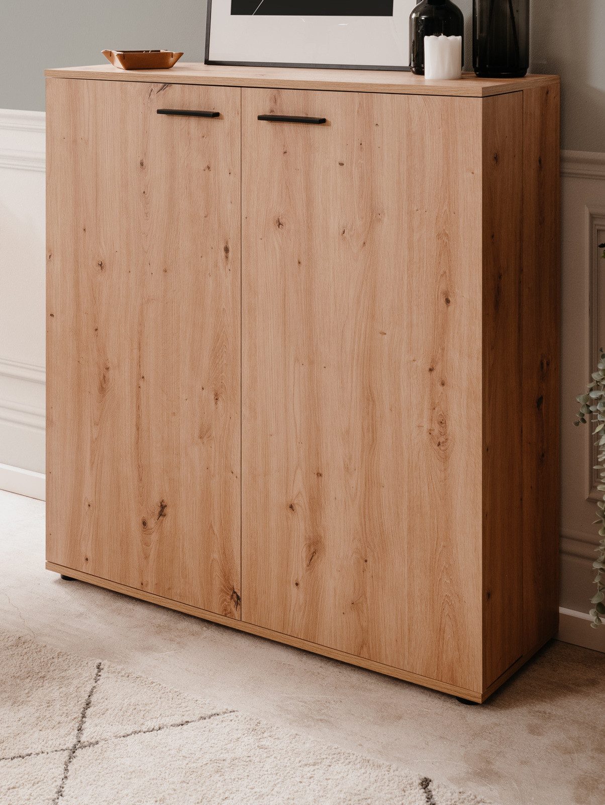 Furn.Design Schuhschrank Logu (Kommode in Eiche Artisan, ausklappbar, 100 x 110 cm) bis 24 Paar Schuhe